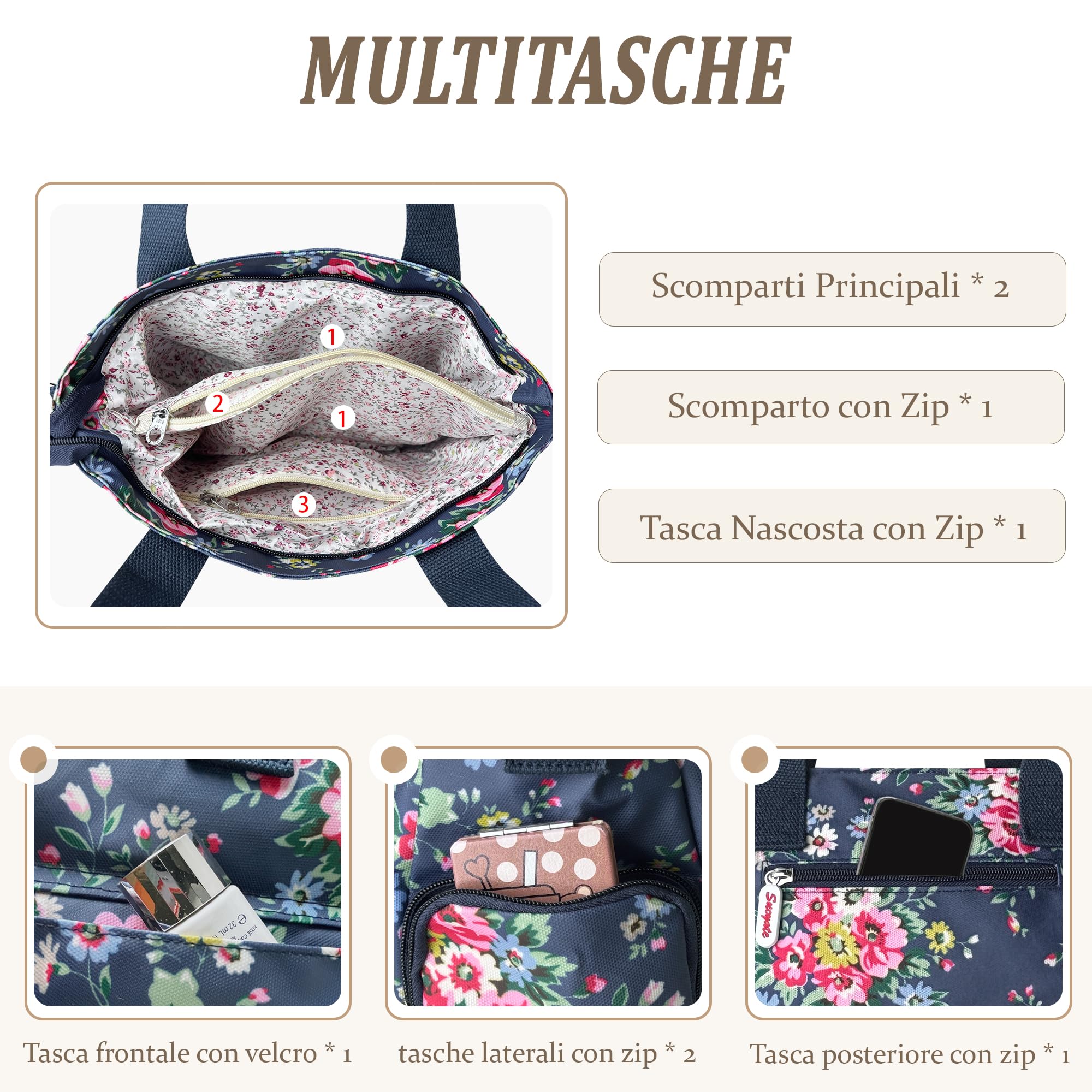 Borsa a Mano Donna Borsa Tracolla Stampa di Moda Borsetta Grande Borse a Spalla Impermeabile Casuale Borsa Viaggio con Più Tasche