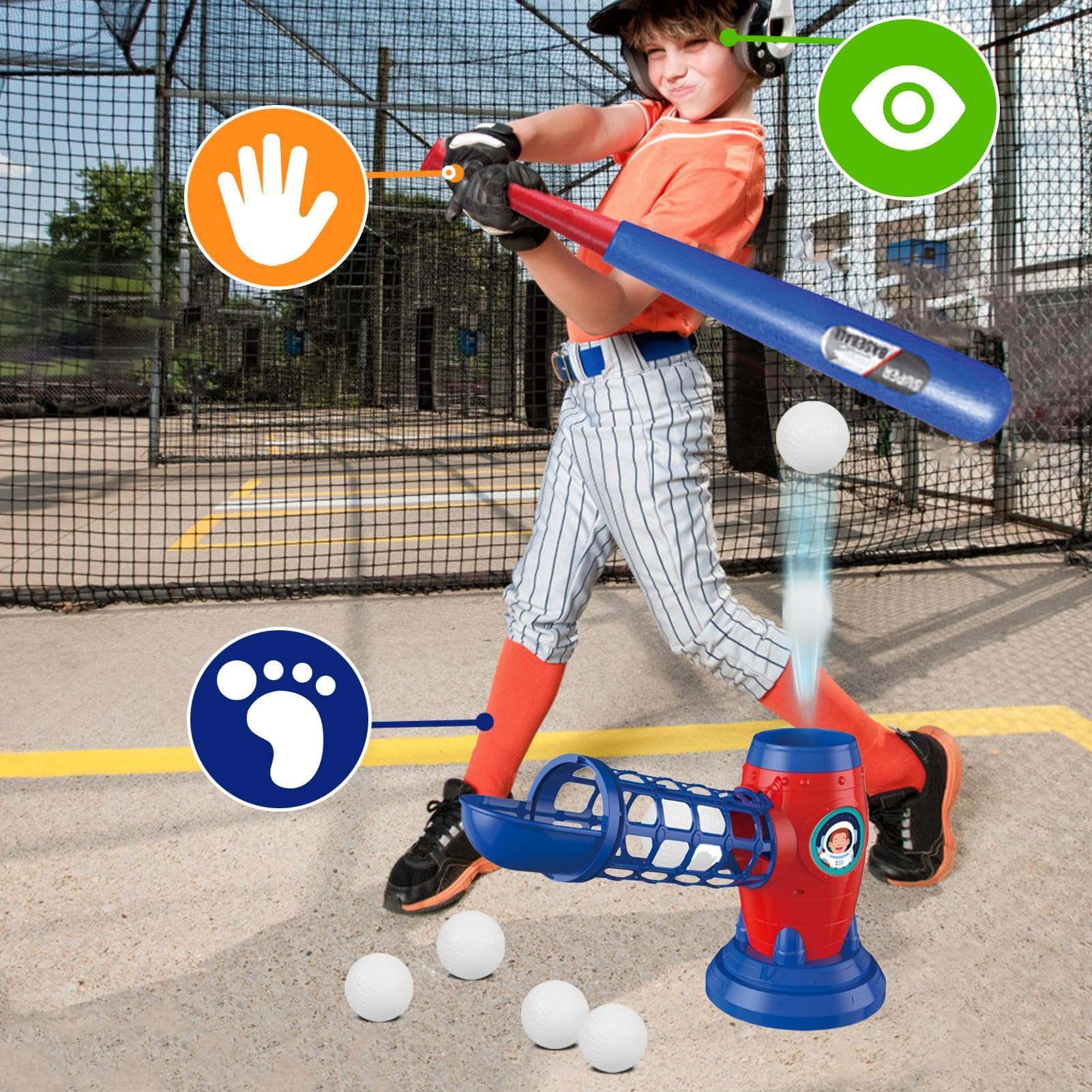 Wurfmaschine für Kinder, Baseball-Starter-Maschinen, -Spiele für Kinder, Baseball und Tennis, -Spiele für Kinder von 3 bis 8 Jahren