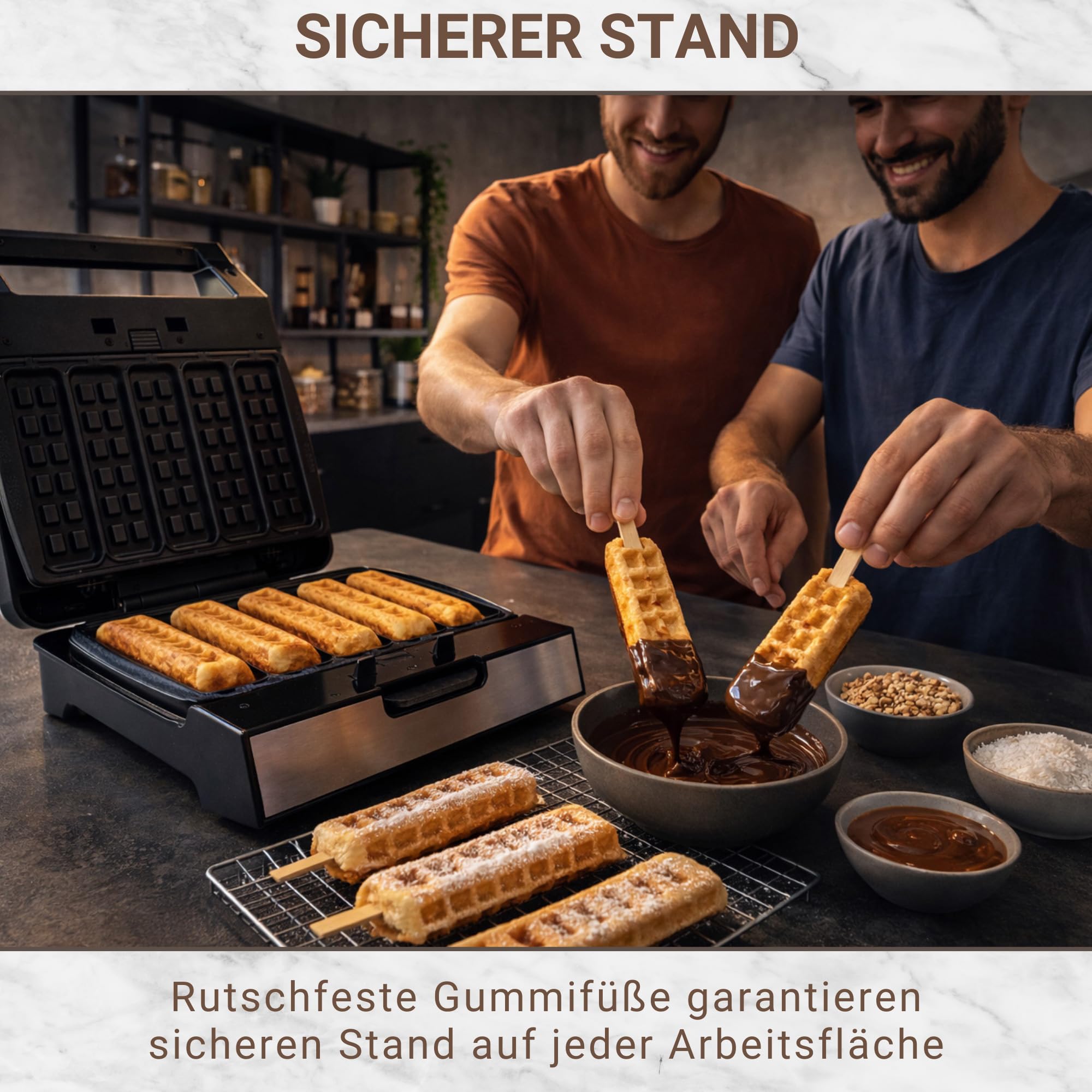 Syntrox Germany Waffeleisen Waffle Stick Maker MM-1400W mit herausnehmbaren Backplatten
