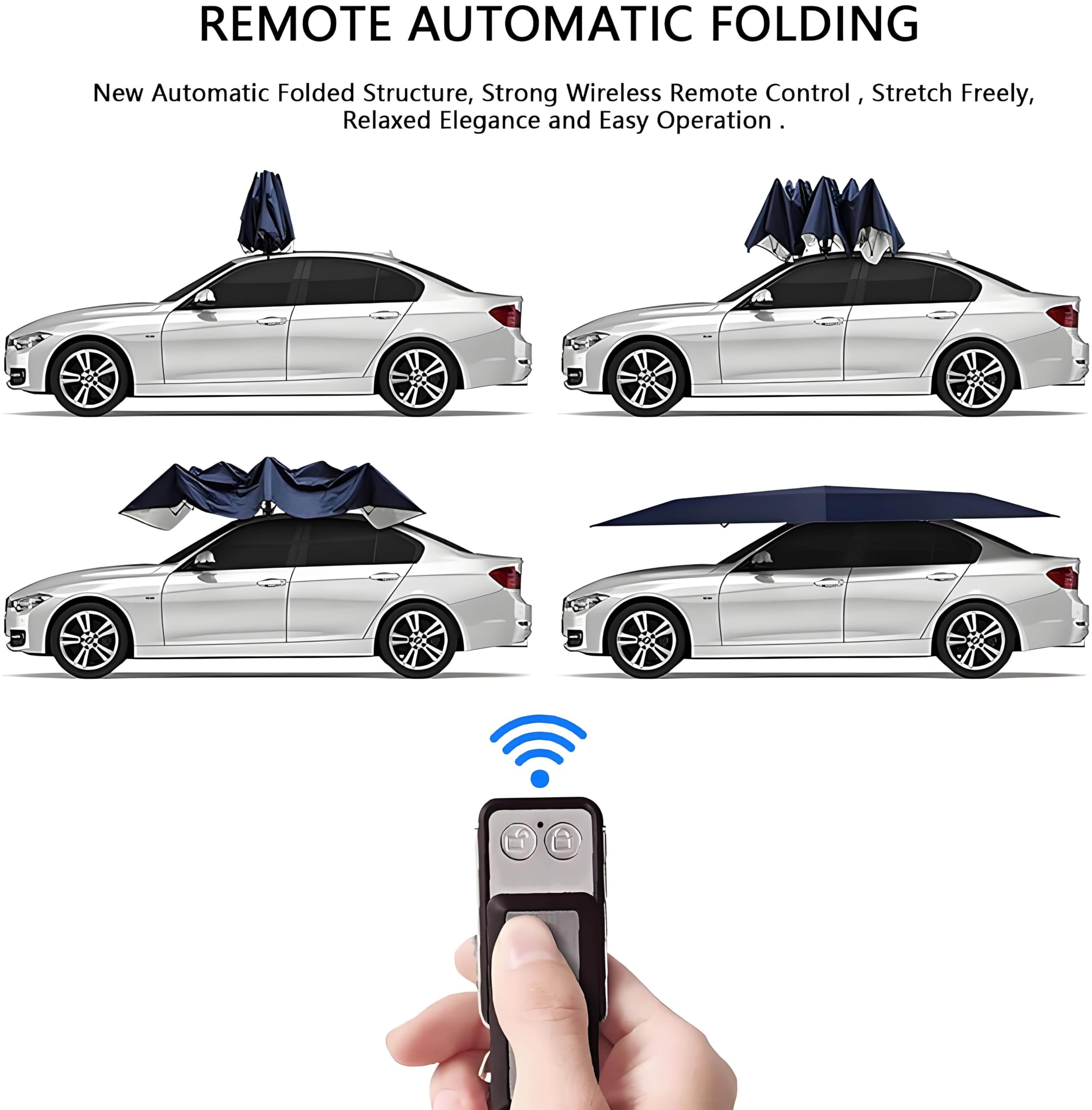 Parasole completamente automatico con telecomando, impermeabile, pieghevole, per la protezione del parcheggio all'aperto