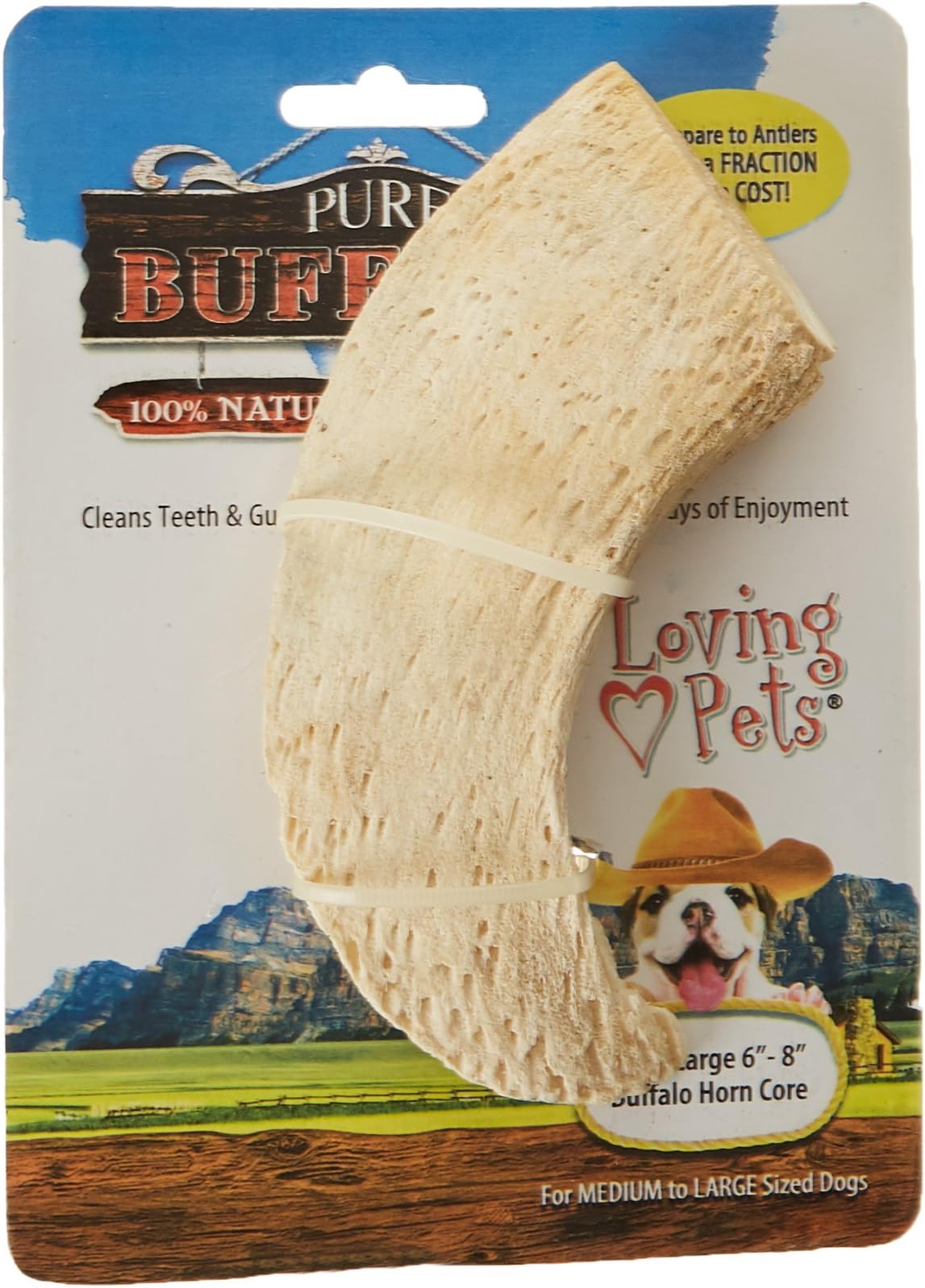 Pure Buffalo Horn Core - Great Tasting Alternative To Beef - Get Pure Buffalo And Provide Hours Of Enjoyment For Your Pet - Medium/Large, 6 To 8-Inch
