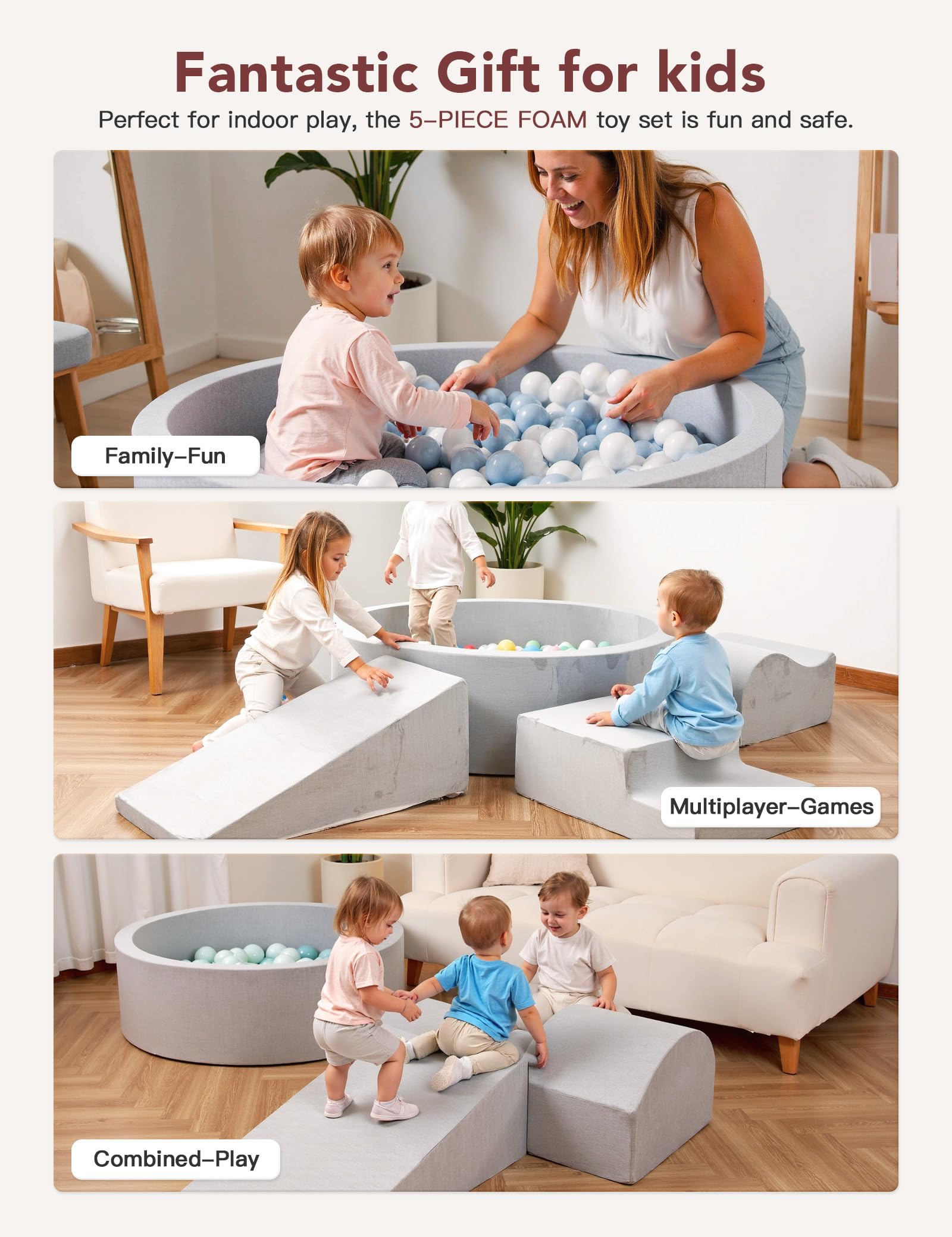 Hofish Grey Foam Play Set Climbing Blocks HOFISH Foam Kids Ball