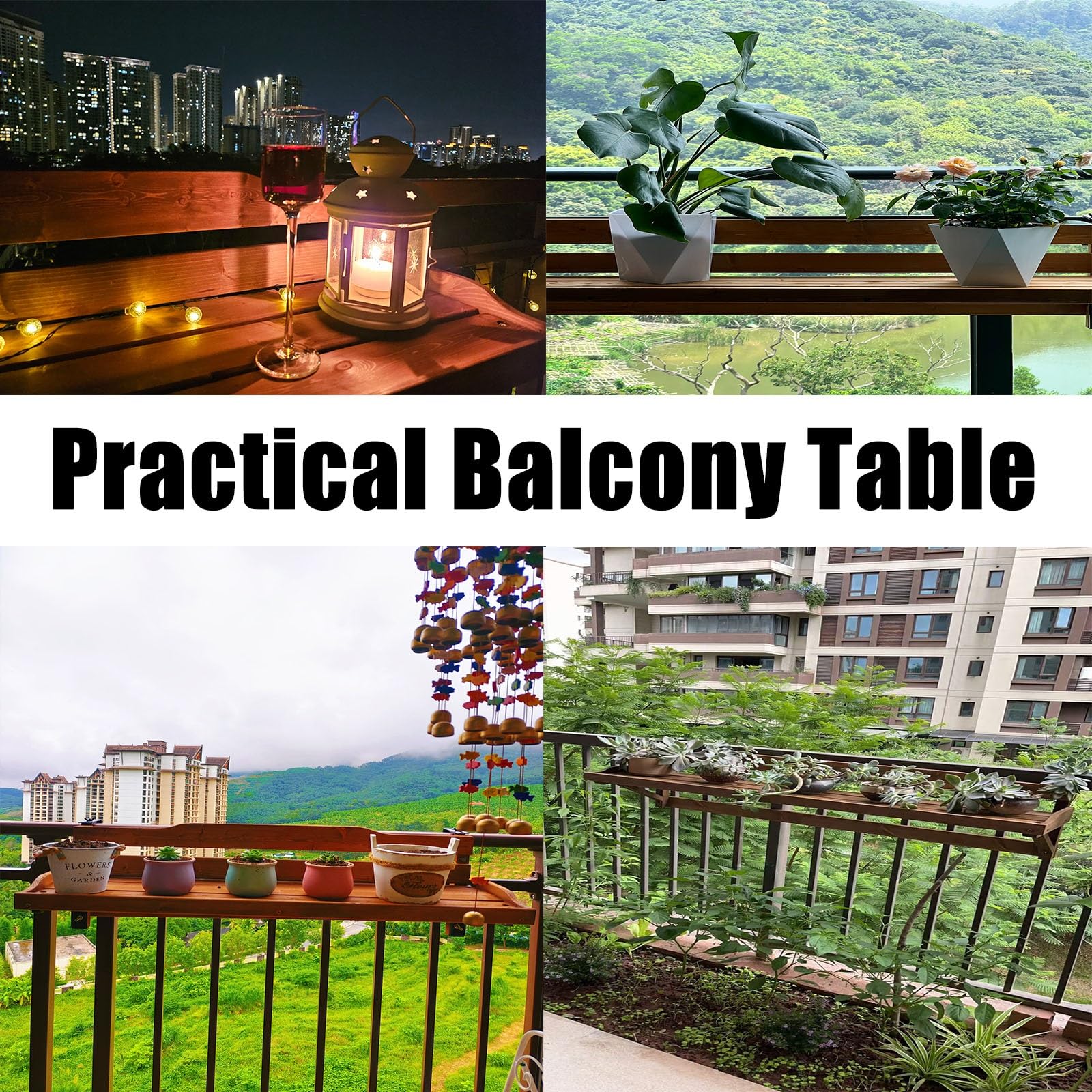 Generico tavolo ringhiera balcone pieghevole Tavolo da balcone non pieghevole con ringhiera/tavolo da lettura, tavoli con ringhiera in legno massello(L 60 CM)
