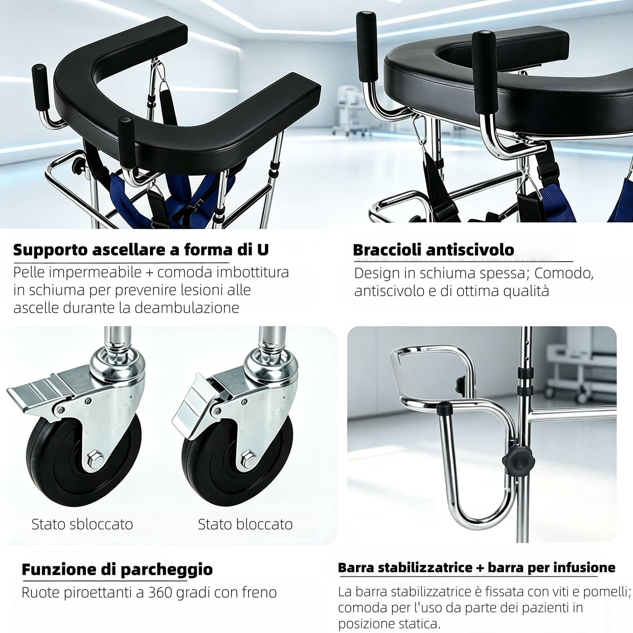 Deambulatore disabili paralisi cerebrale,Deambulatore Anziani Freno Mano，A