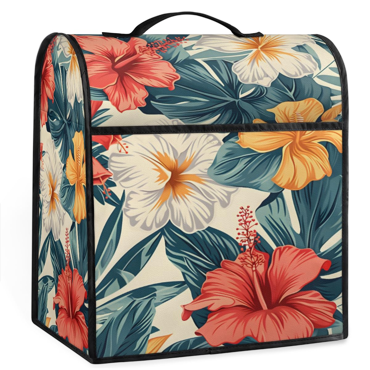Coffee Maker Cover Vintage Tropical Flower Kitchen Appliance Covers Small Appliance Covers Blender Cover Juicer Cover Dust Covers for Kitchen Appliances with Top Handle and Pockets,Washable,B396