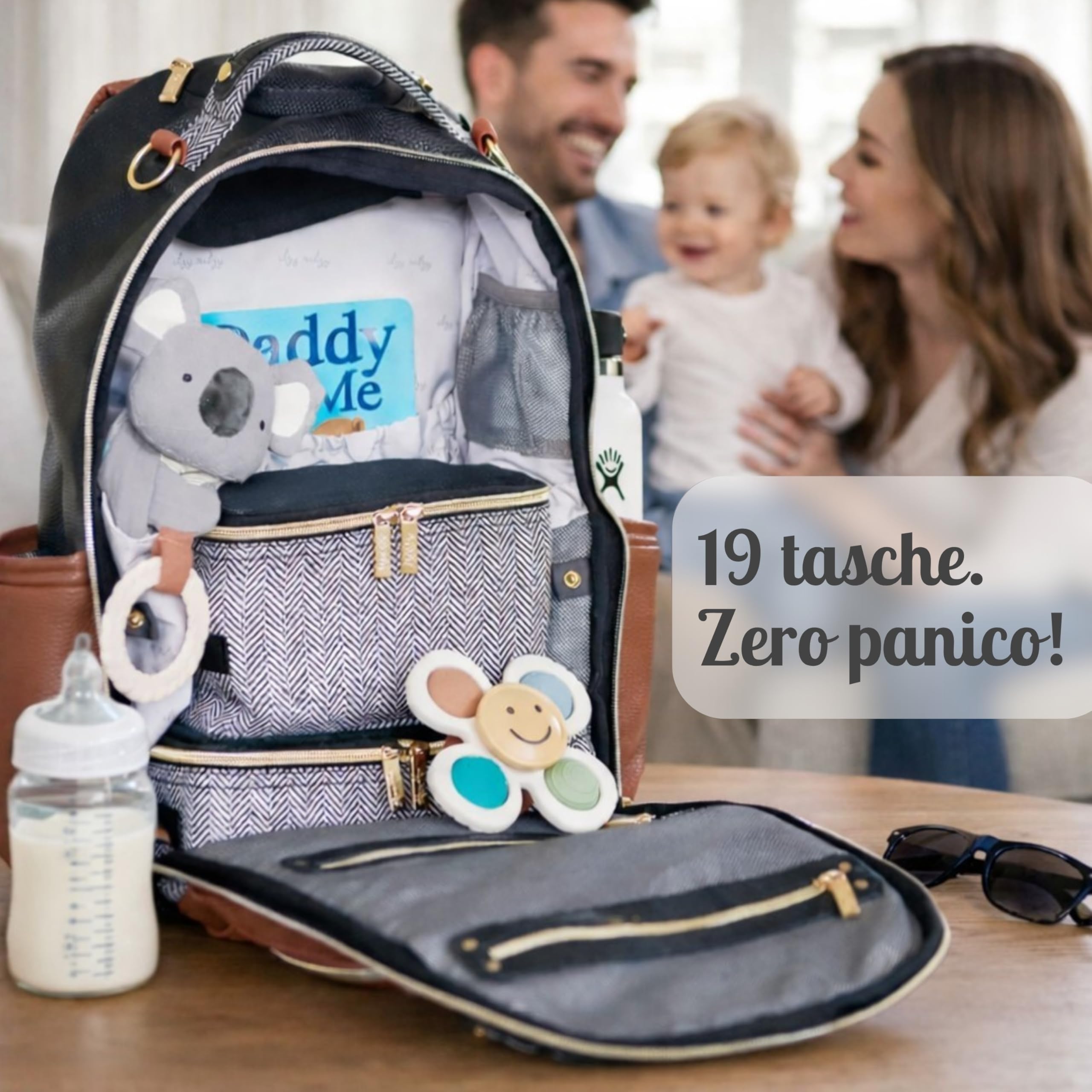 Itzy Ritzy Zaino Fasciatoio | Borsa Cambio con Materassino | Grande abbastanza per il loro mondo, organizzato per il tuo | 19 Tasche, Portabiberon Termici, Ganci Passeggino | Caffè e Panna