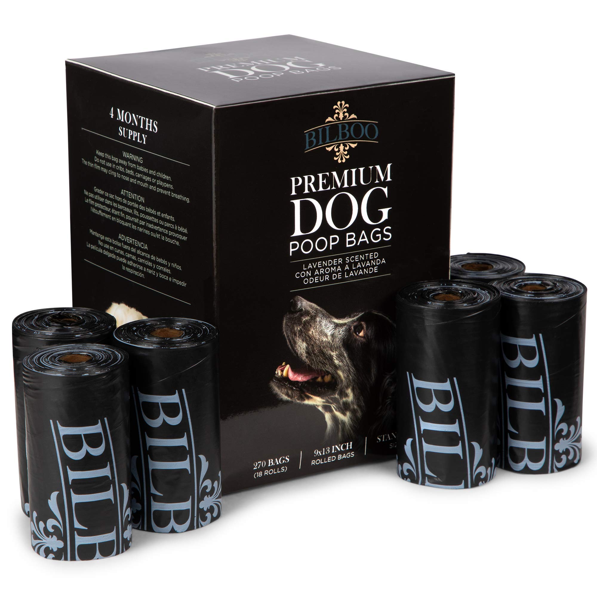 Disposable Dog Poop Bags, Black, Set of 270/18 Rolls, Leak-Proof - Durable, Lavender Scented Doggie Bags for Poop - Premium Quality, Discreet Canine Accessories and Supplies