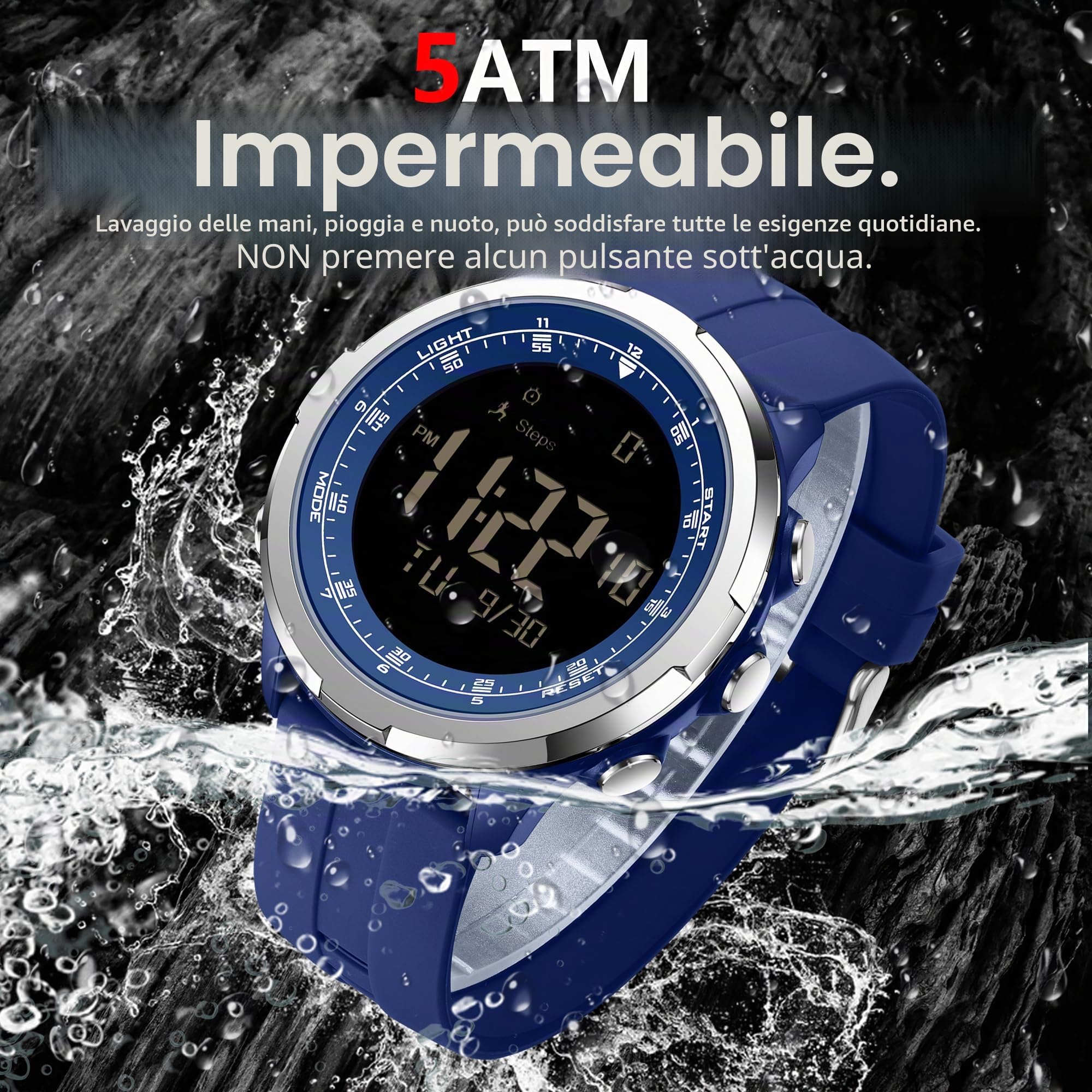 findtime Orologio contapassi impermeabile per uomo e donna, senza Bluetooth, senza app, digitale, sportivo, contacalorie, orologio militare da uomo senza caricabatterie