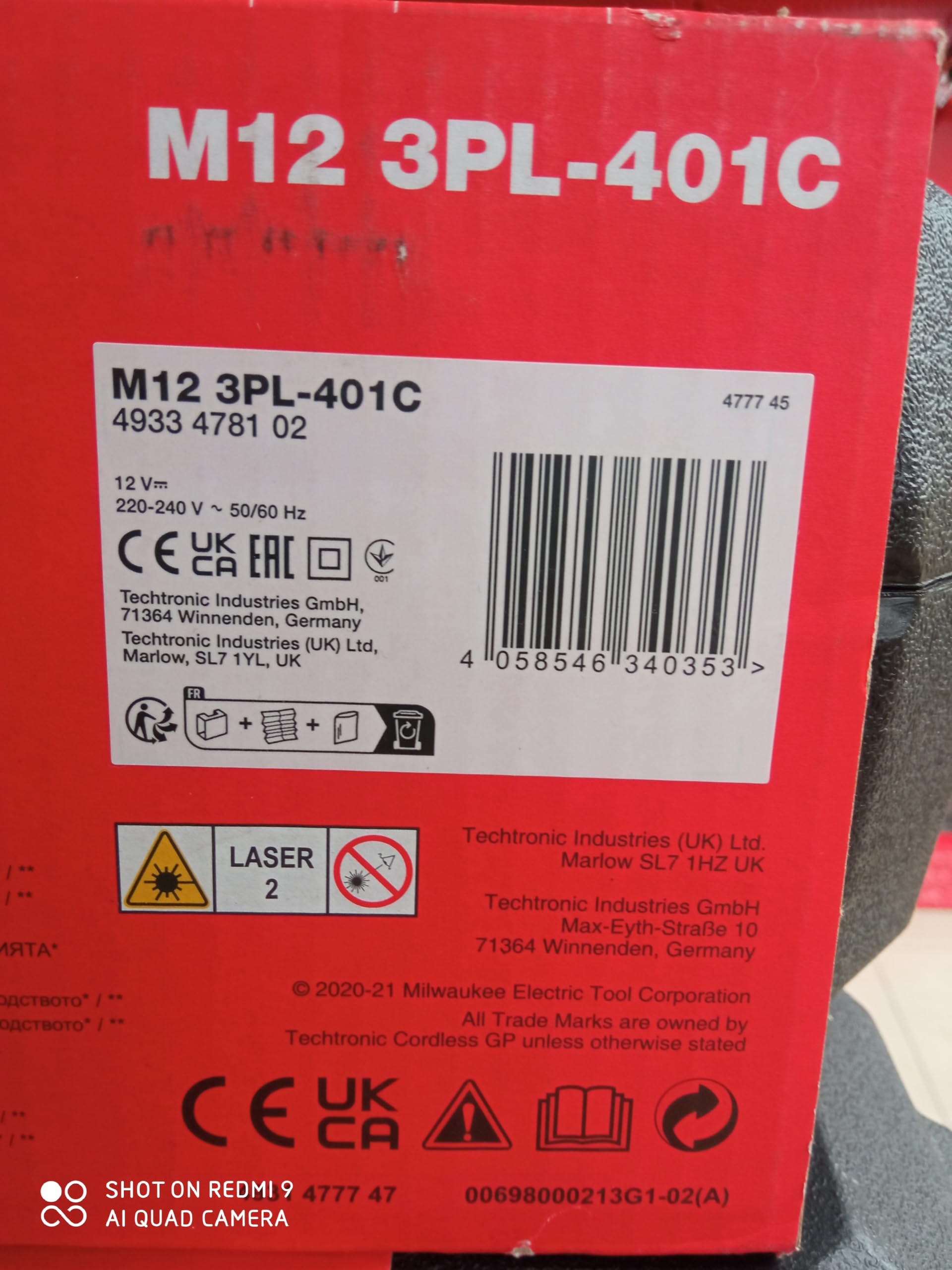 LASER VERT 3 LIGNES MILWAUKEE M12™ 360° M12 3PL-401C - 4933478102