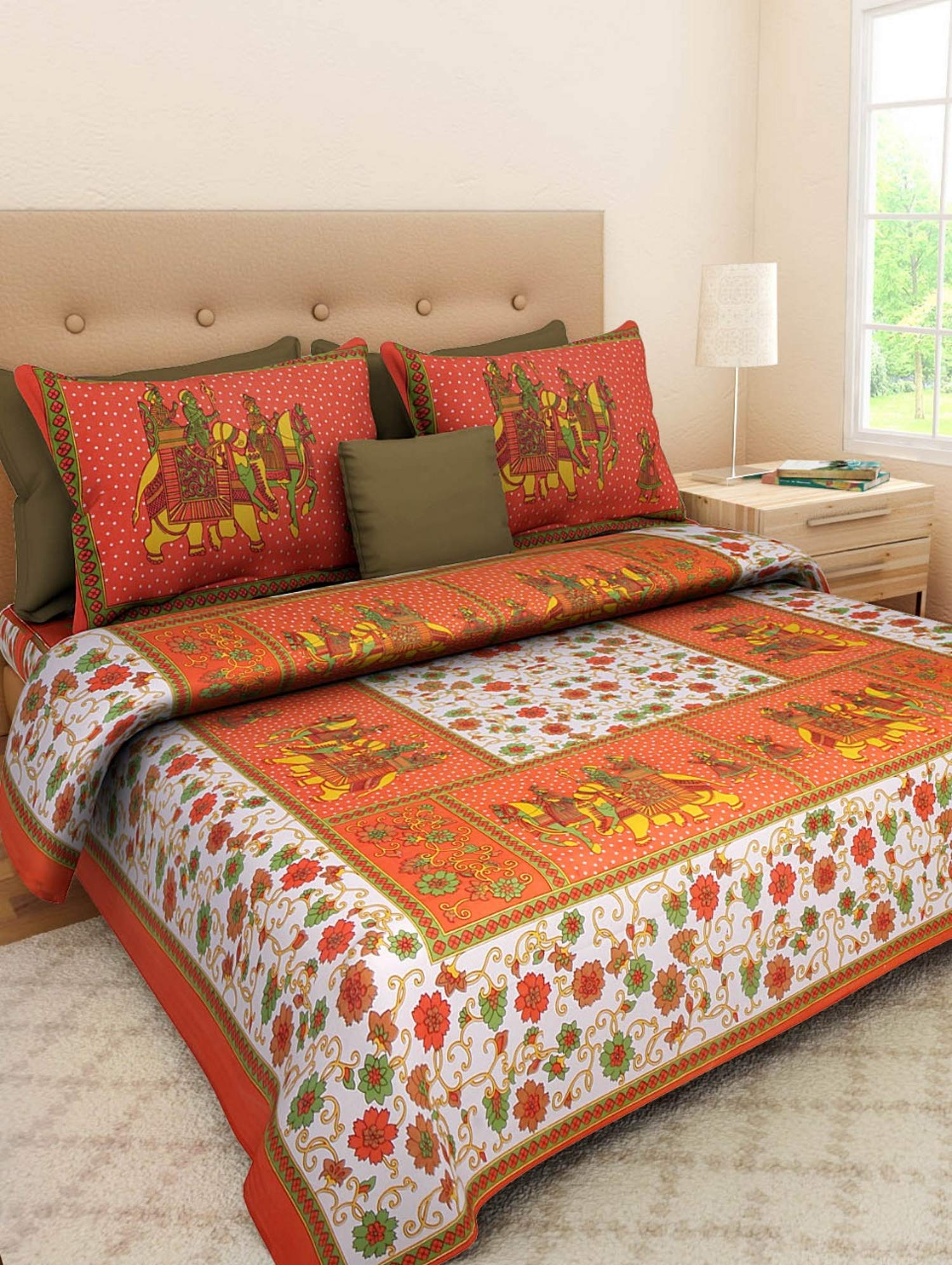 Couvre-lit en coton Sanganeri Jaipuri artisanal imprimé pour lit deux places