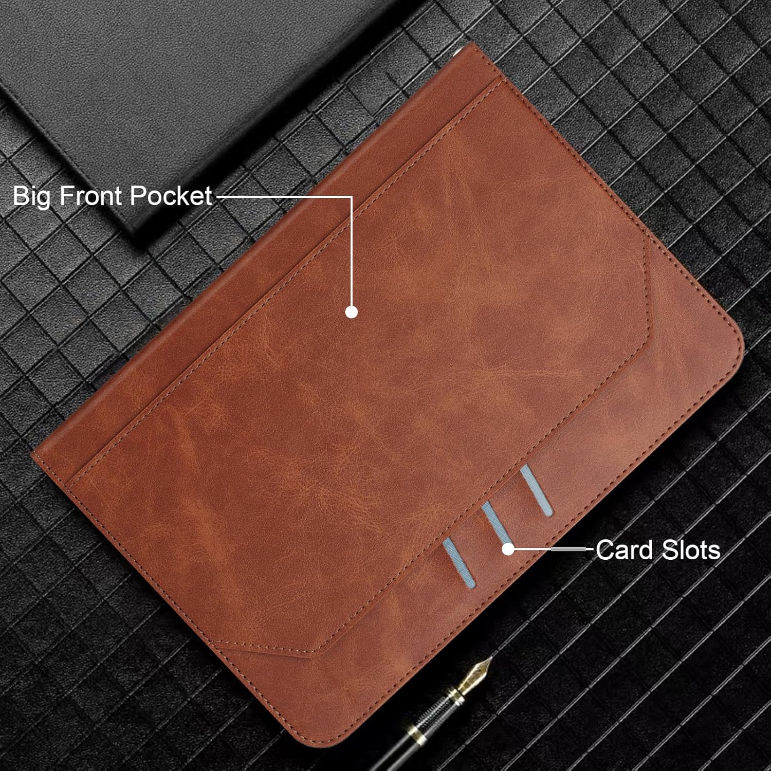 Dteck for 8 Inch Tablet Android 11/12/13/14 Tablet Universal Case with Stand (Portrait/Landscape Viewing Angles), 1 Front Pocket/3 Card Slots, PU Leather Protective Slim Lightweight Folio Case, Brown