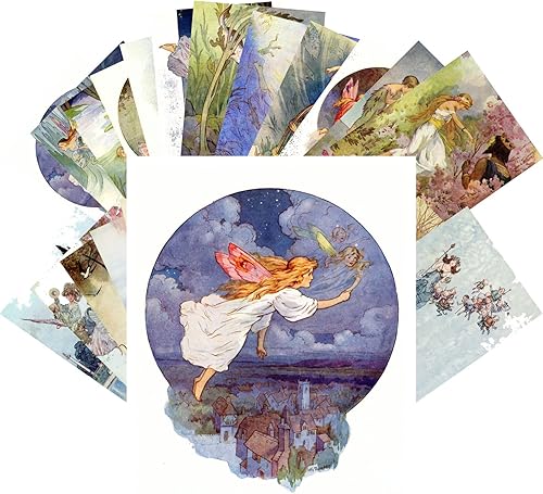 Vista 26 de PIXILUV Postales vintage 24 piezas hada flor Vintage libro ilustraciones Azul