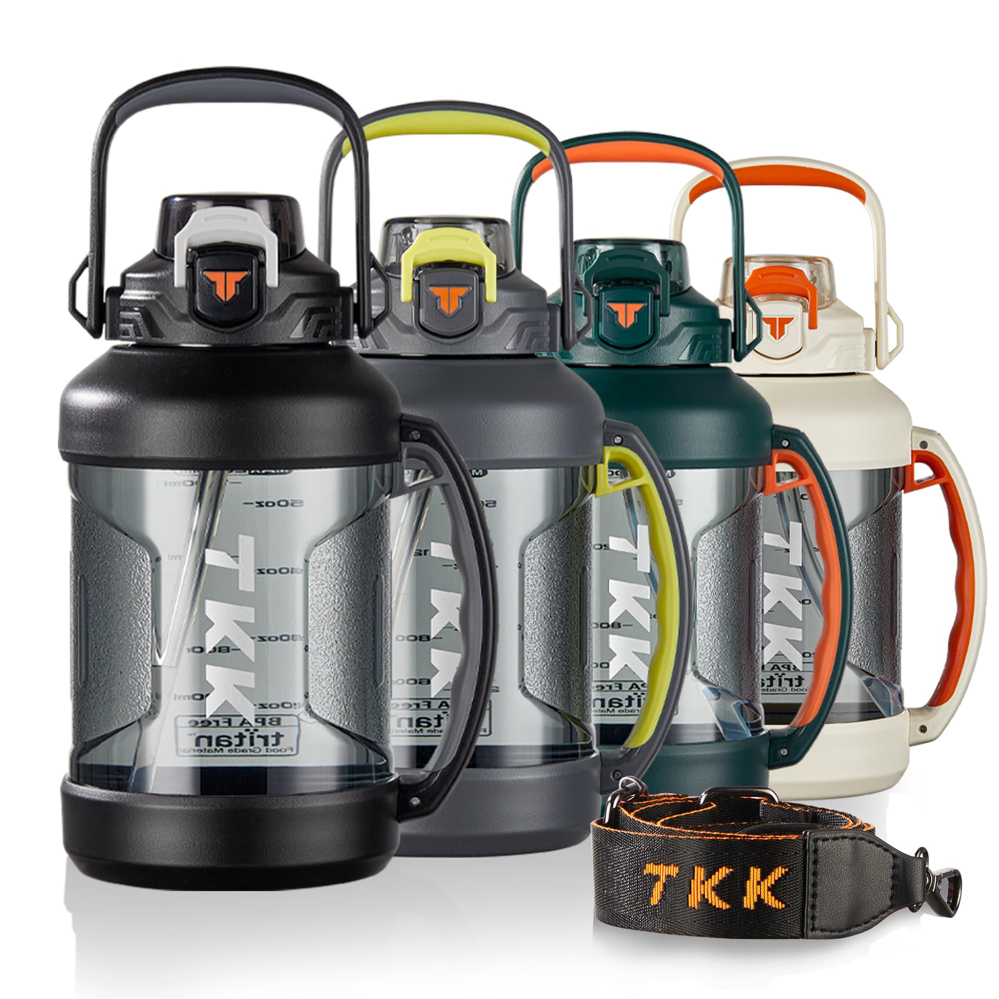 TKK Half Gallon Water Jug Sport Bottle with Straw, 2-in-1 Lid
