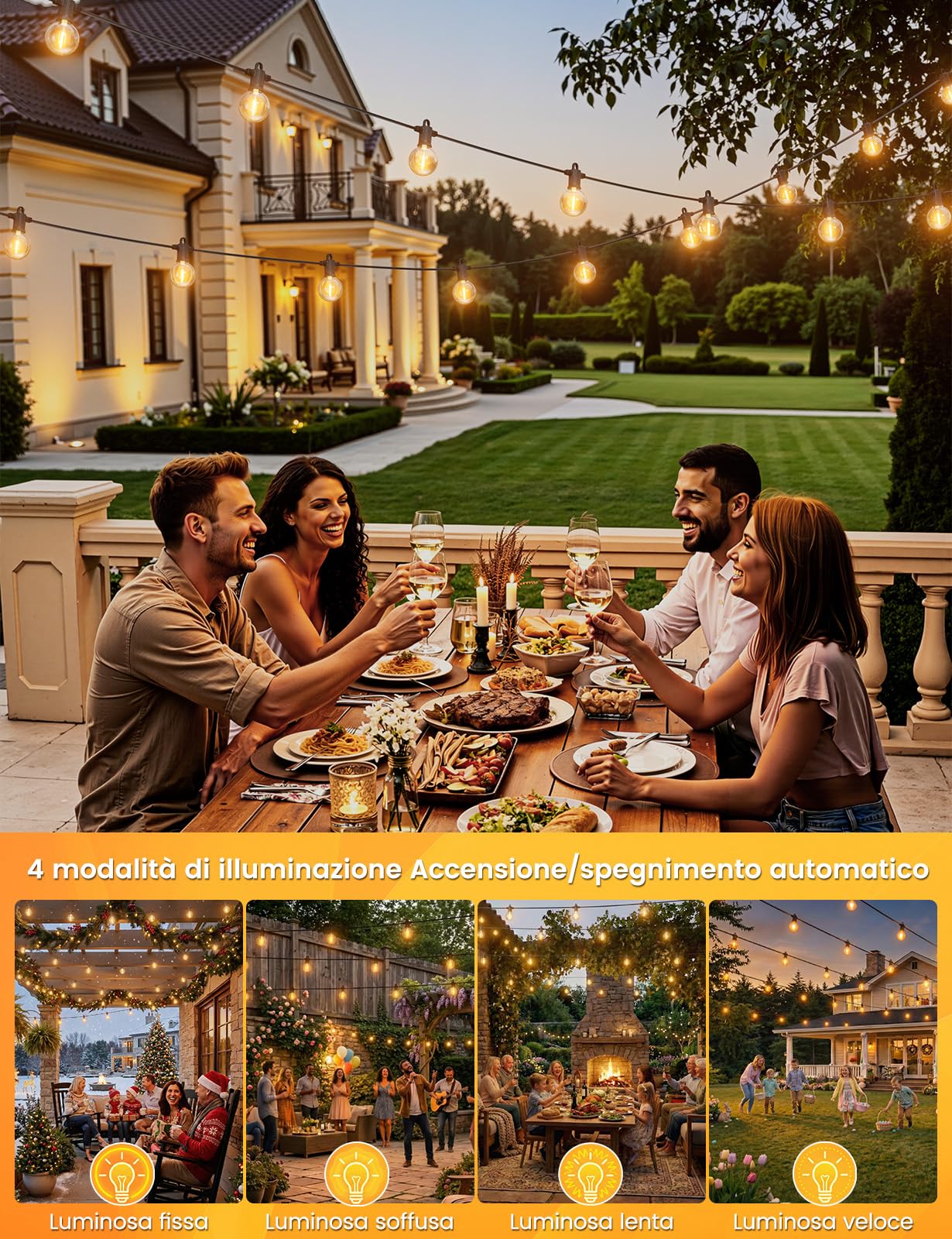 ZOTOYI Catena Luminosa Solare da Esterno 9m, 10+1 LED G40 Tenda Luminosa a Energia Solare con Pannello Regolabile e USB, per Illuminare Balcone e Giardino con 4 Modalità, IP65