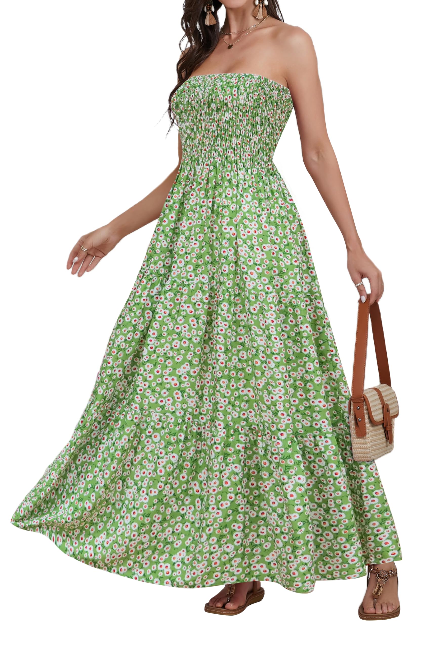 Daenery Women Strapless A Line Maxi Dress Tube Top Backless Casual Summer Dress