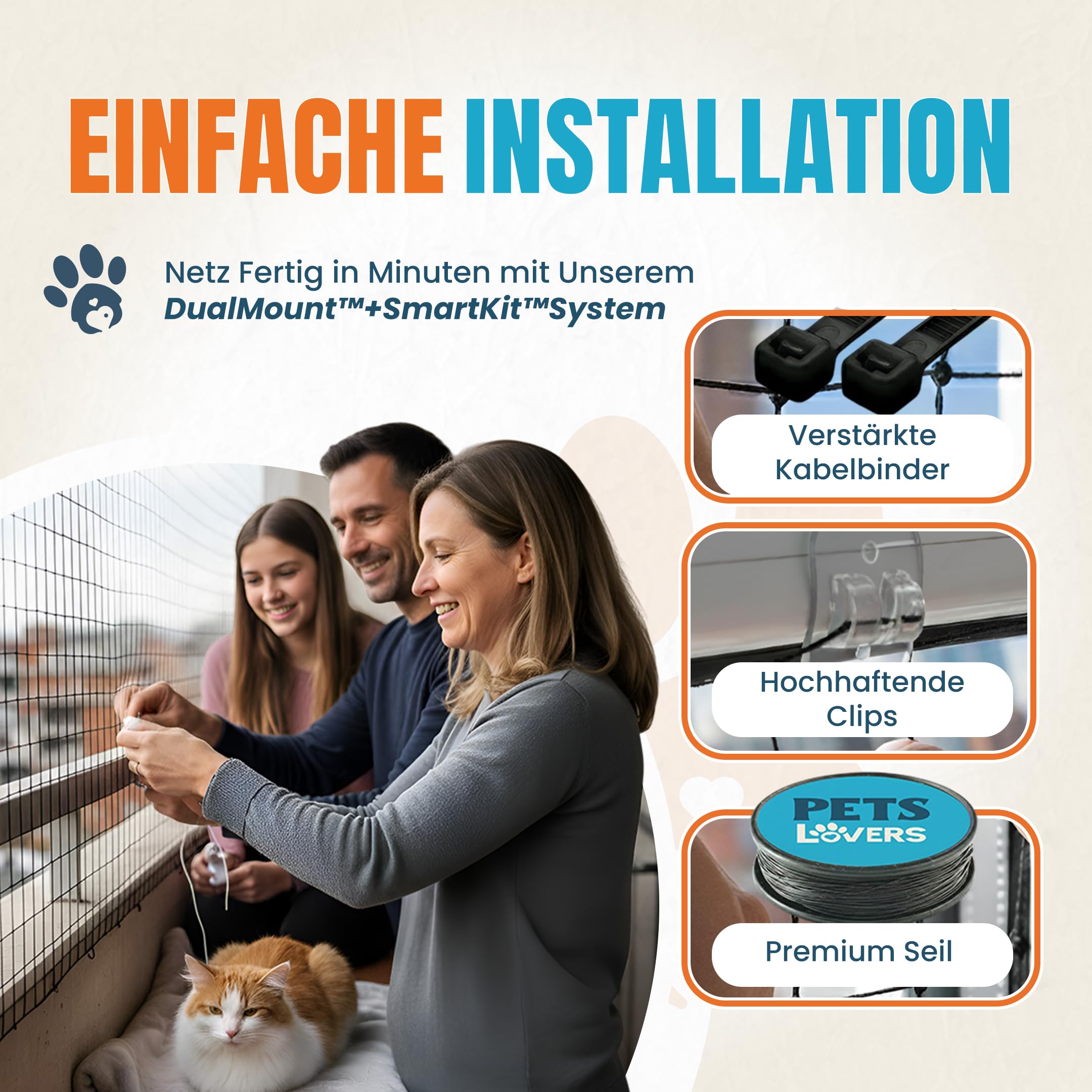 Katzennetz für Balkon Ohne Bohren 4x3m Schwarz Kompletter Montagesatz | Mit Edelstahl Verstäkt, UV-Beständig, Inkl 2 Spielzeugen, Katzengitter Fenster, Katzennetz Fenster, Katzennetz Balkon
