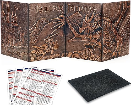 DND DM Screen 5e, D&D Dungeon Master - Pantalla 3D de piel sintética de 4 paneles con inserciones personalizables, accesorios de rol GM de Calabozos