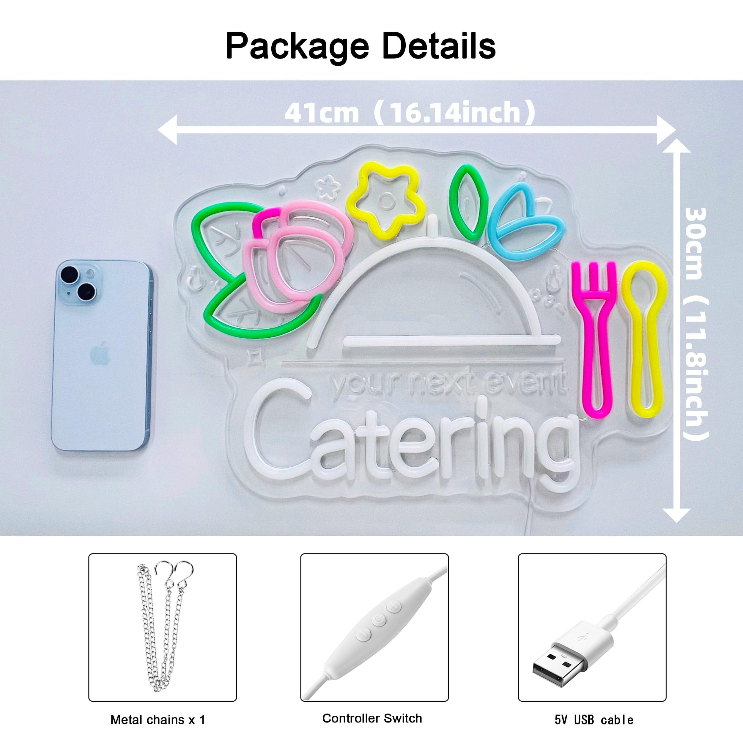 Catering-Neonschild, Neonlichter, hängende Wandkunst, Dekoration für Catering, Geschäft, Restaurant, Café, Brunch Esszimmer, Küche, Heimdekoration, USB-betrieben, ultrahell und dimmbar, 41