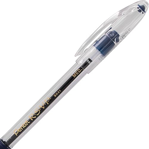 Miniatura 6 de Pentel R.S.V.P. Bolígrafo, trazo medio, tinta azul, paquete de dos unidades (BK91BP2C), Azul