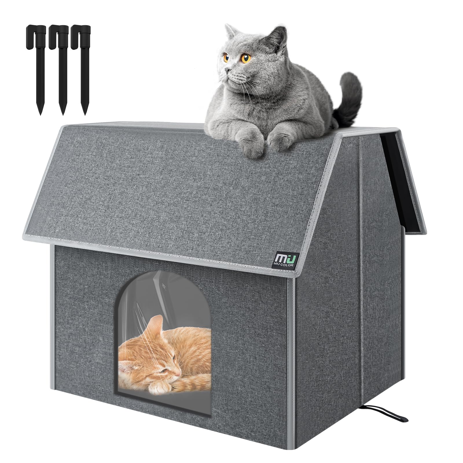 MIU Color Outdoor Cat House, Large Weatherproof Cat Houses for Outdoor Cats, Insulated Feral Cat Shelter with Removable Soft Mat, Easy to Assemble,