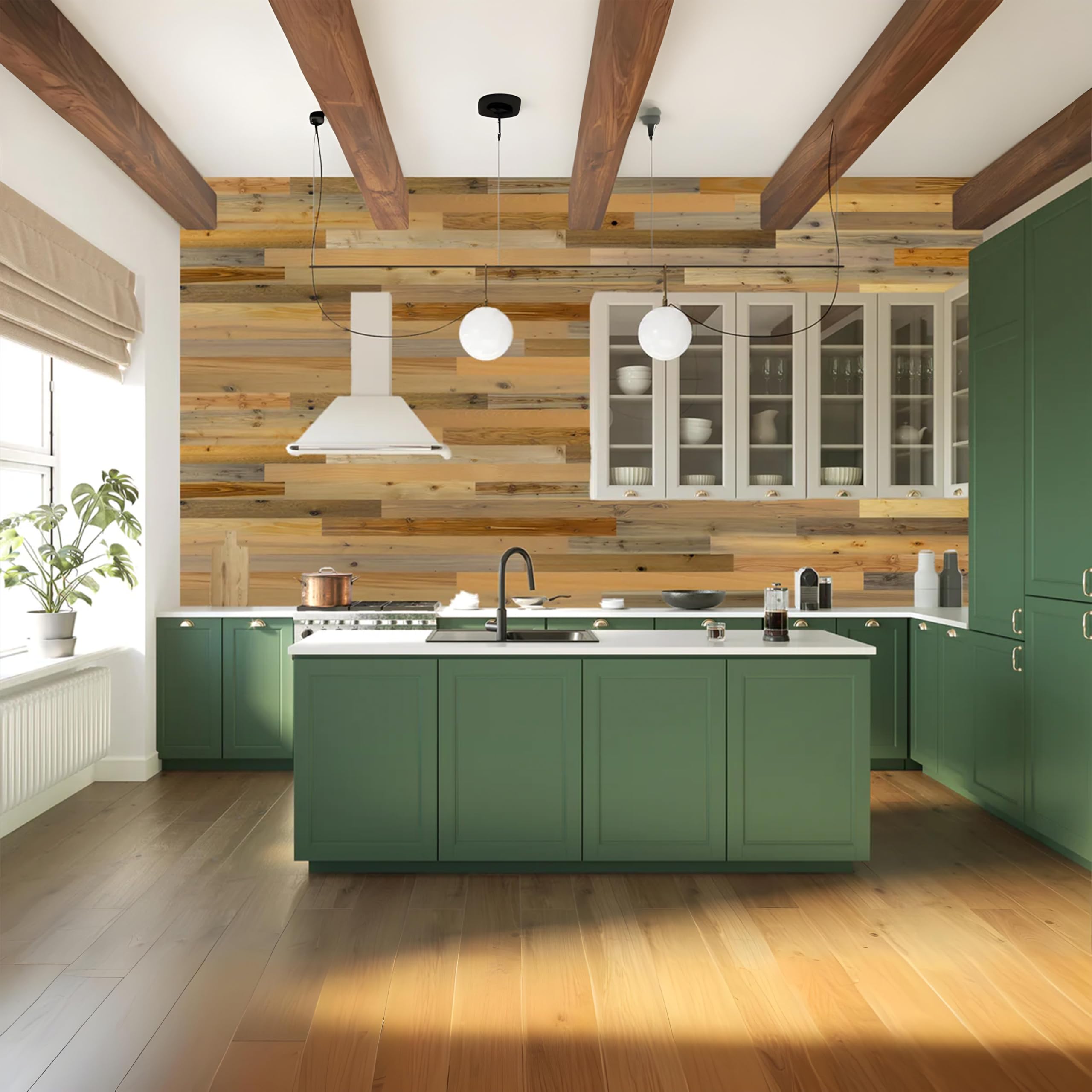 Timberchic DIY Reclaimed Wooden Wall Planks - Simple Peel and Stick Application (4" Wide - 20 Sq. Ft, River Planks)