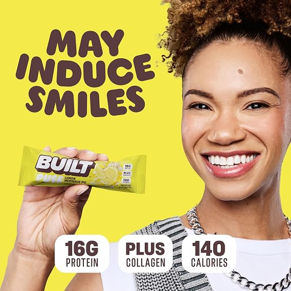 BUILT Puff Protein Bars, Lemon Meringue Pie, 16g Protein - 12 Count | Protein Snack Bar with Collagen, Calorie Conscious, Gluten Free