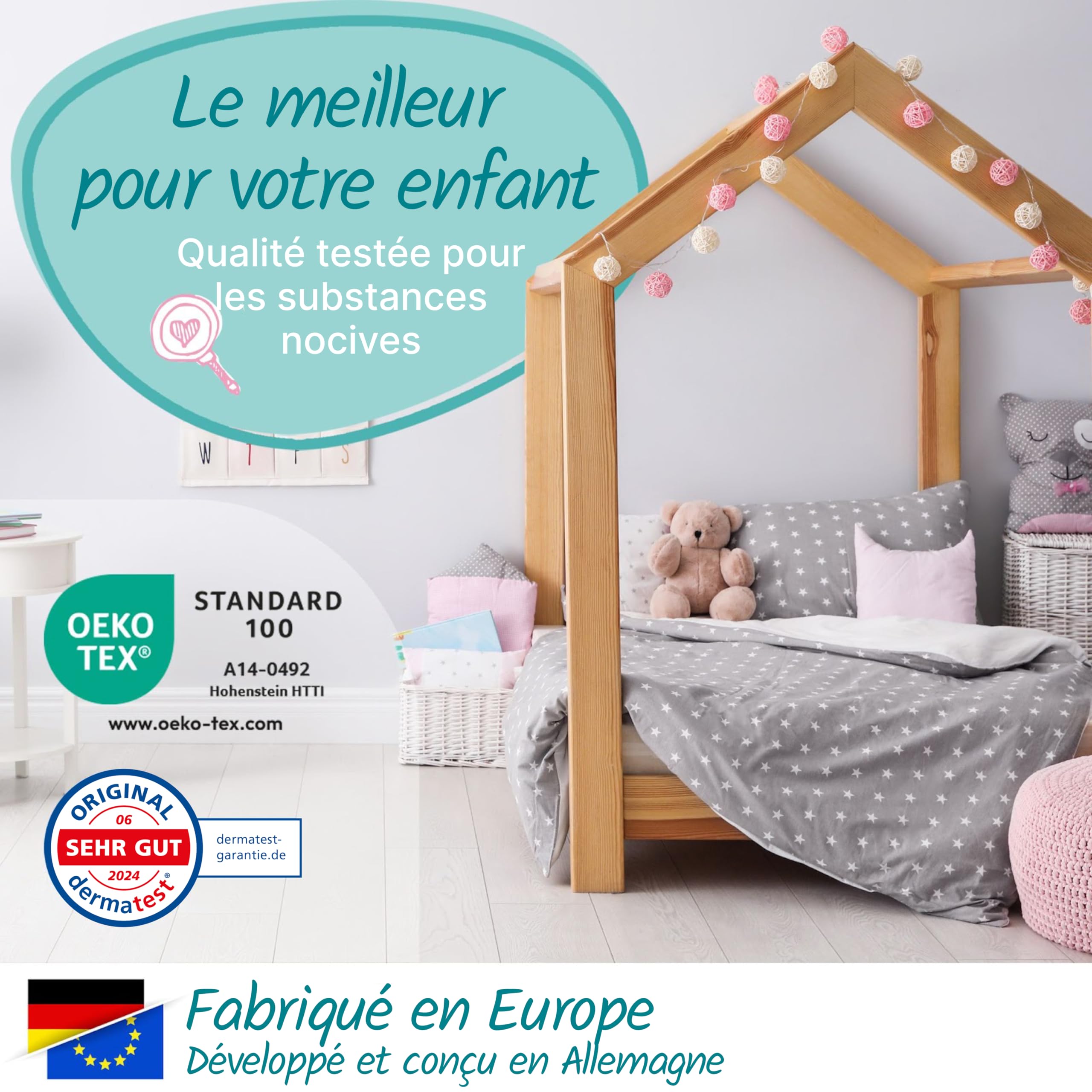 Matelas Enfant 80x160 cm H2 Mousse Confort Certifié Oeko-TEX 100 Housse Lavable Finition Climatique P1440 ComfortPur