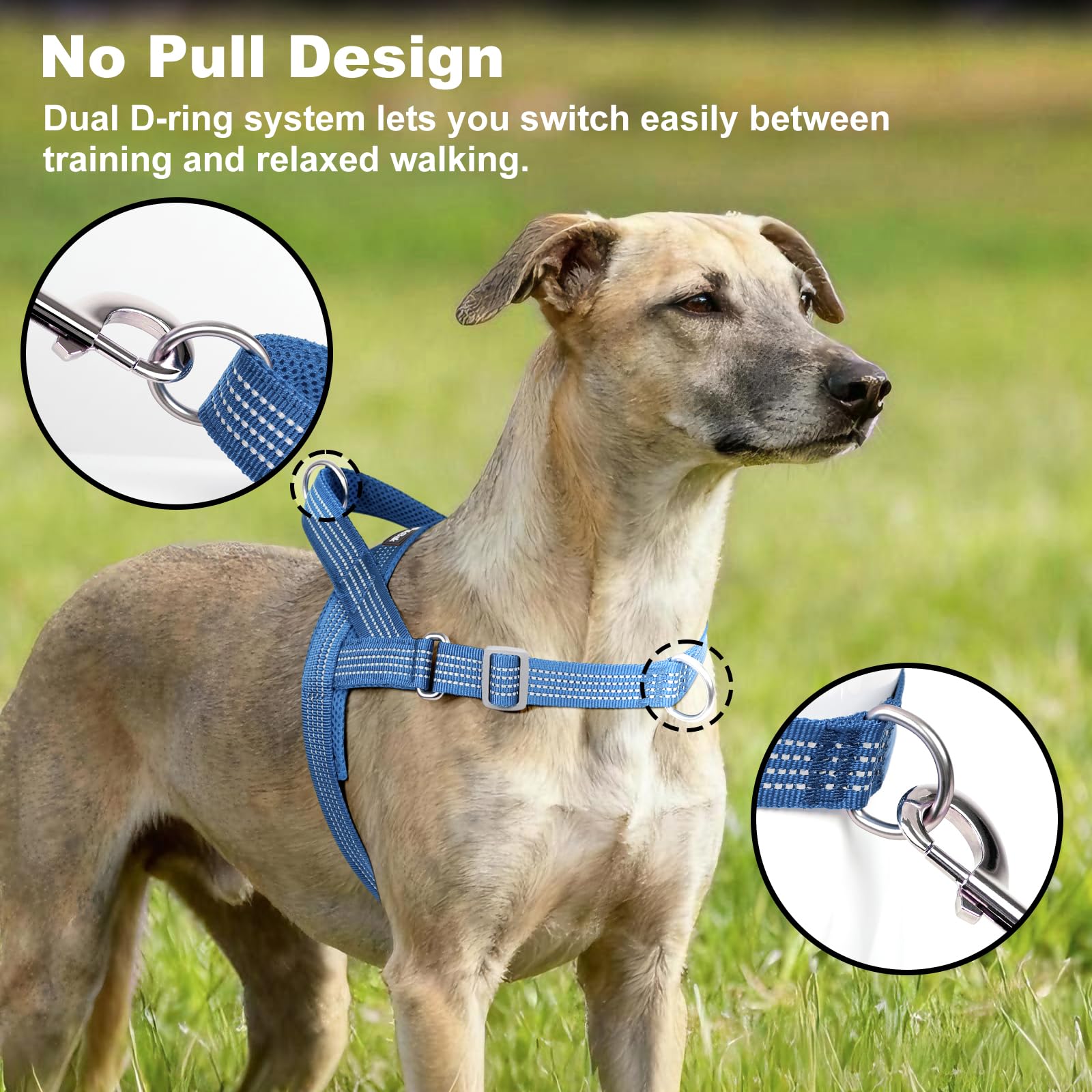 No Pull Dog Harness with Handle, Adjustable Soft Mesh Padded Reflective Walking Harness with Front Clip for Small Medium Large Dogs – Quick Fit No Escape for Training and Hiking (Blue, XL) - image 2