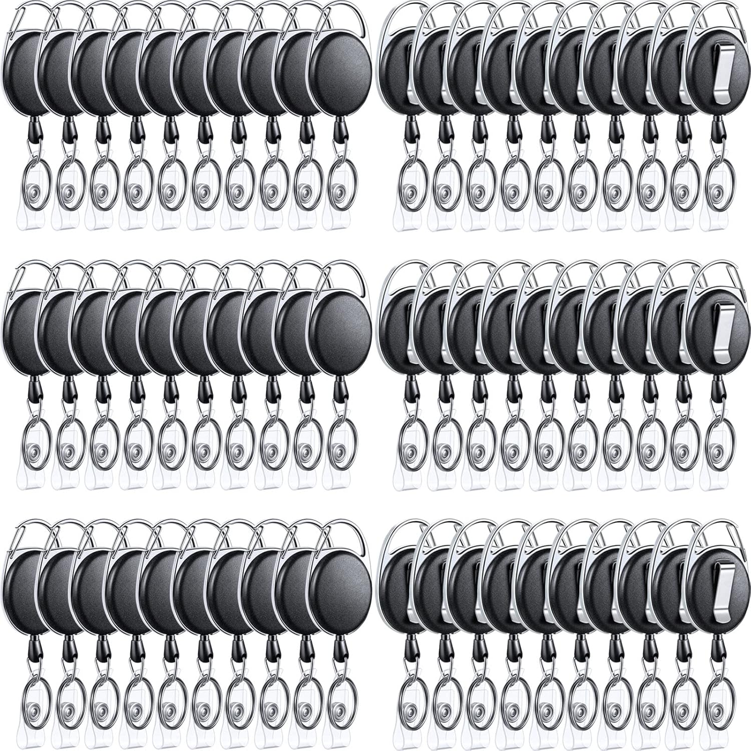 Laumoi 80 Pcs Retractable ID Badge Holder Reel with Belt Clip and Key Ring, Name ID Badge Clips Keychain for Office Worker Doctor Nurse Employee (Black)