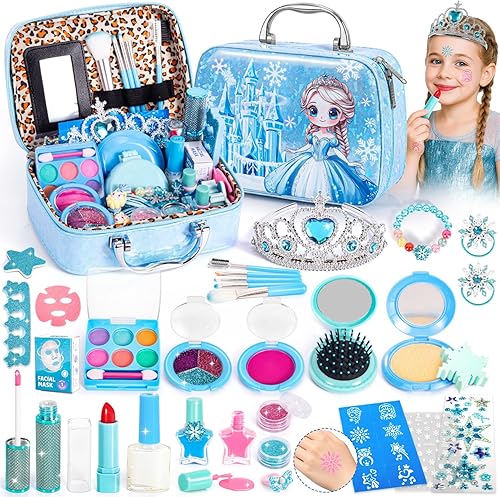 Kids Makeup Set for Girls Toys, 34Pcs Washable Princess Make Up Kit w/ Dress Up Accessories, Christmas Birthday Princess Gifts Toys for Girls Kids
