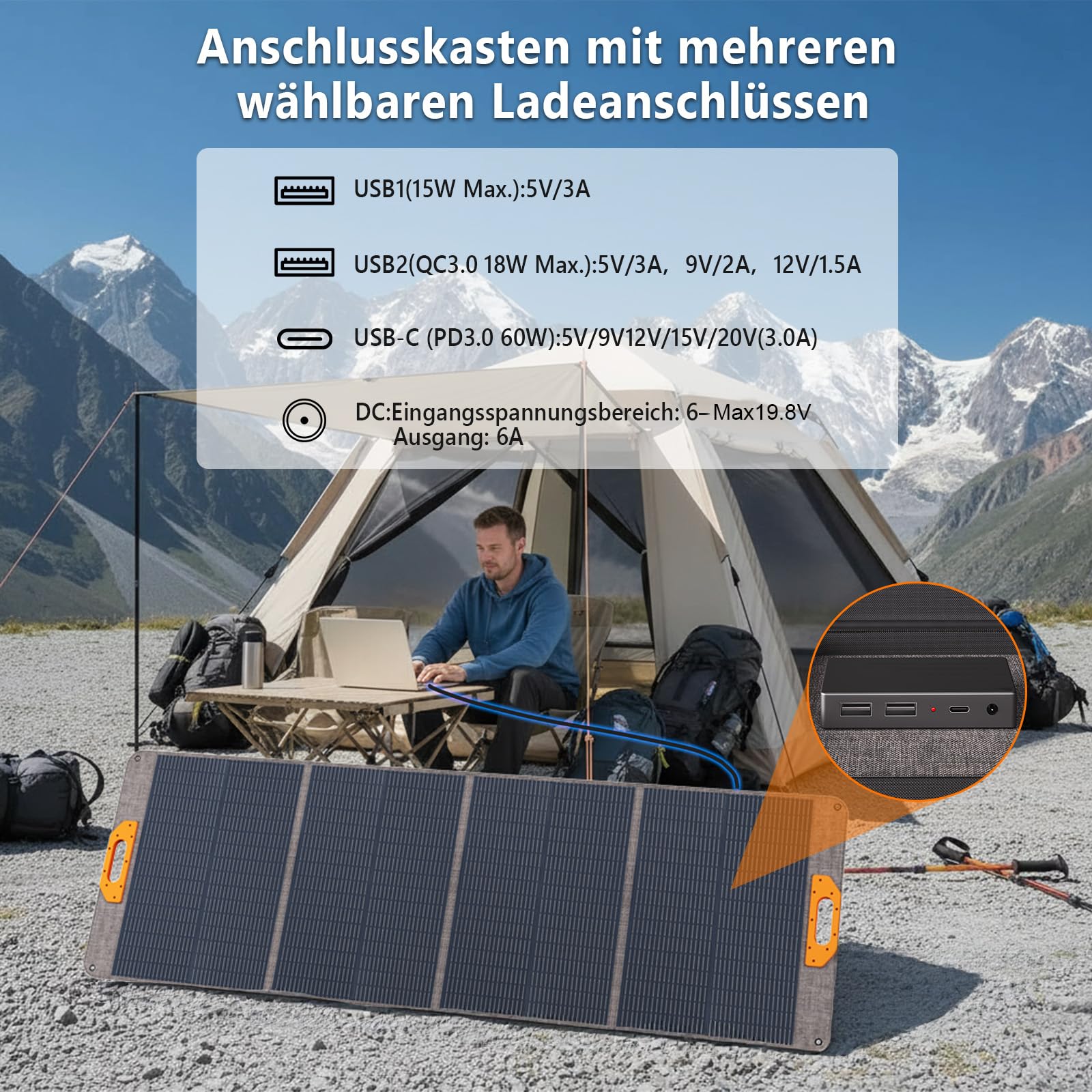200W Faltbares Solarmodul, Monokristall Silizium Solarmodul, geeignet für Powerbanks, Solaranlagen, Solarladegeräte mit Multi-Contact-4-Anschluss, geeignet für Outdoor, Camping, Garten und Wohnmobile