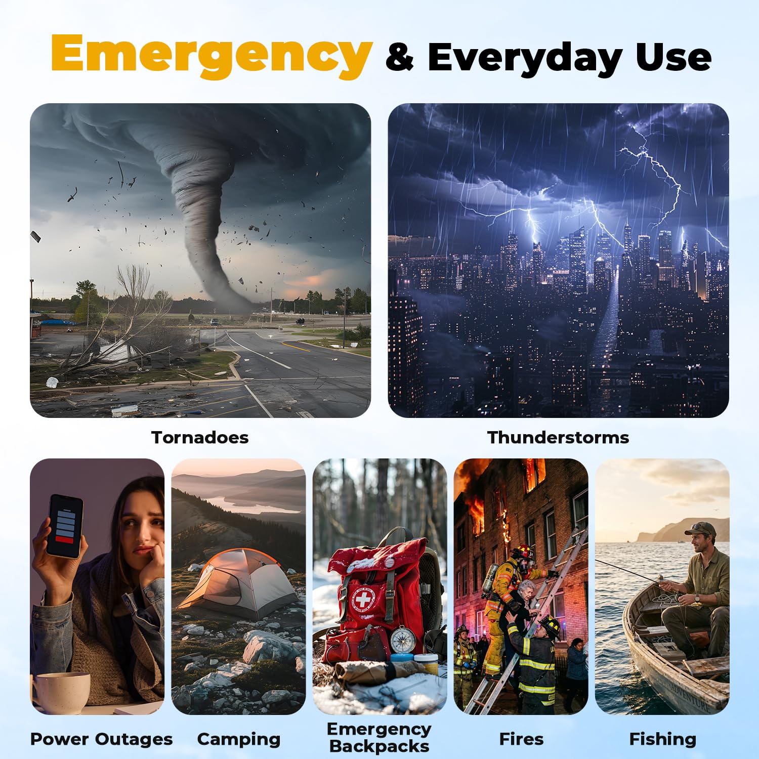 Esky Radio składane 10 000 mAh, przenośne radio awaryjne AM/FM, latarka, alarm SOS i kompas, ładowanie korby USB / solarne / ręczne ładowanie na kemping, na zewnątrz, przerwy w dostawie prądu, prezent