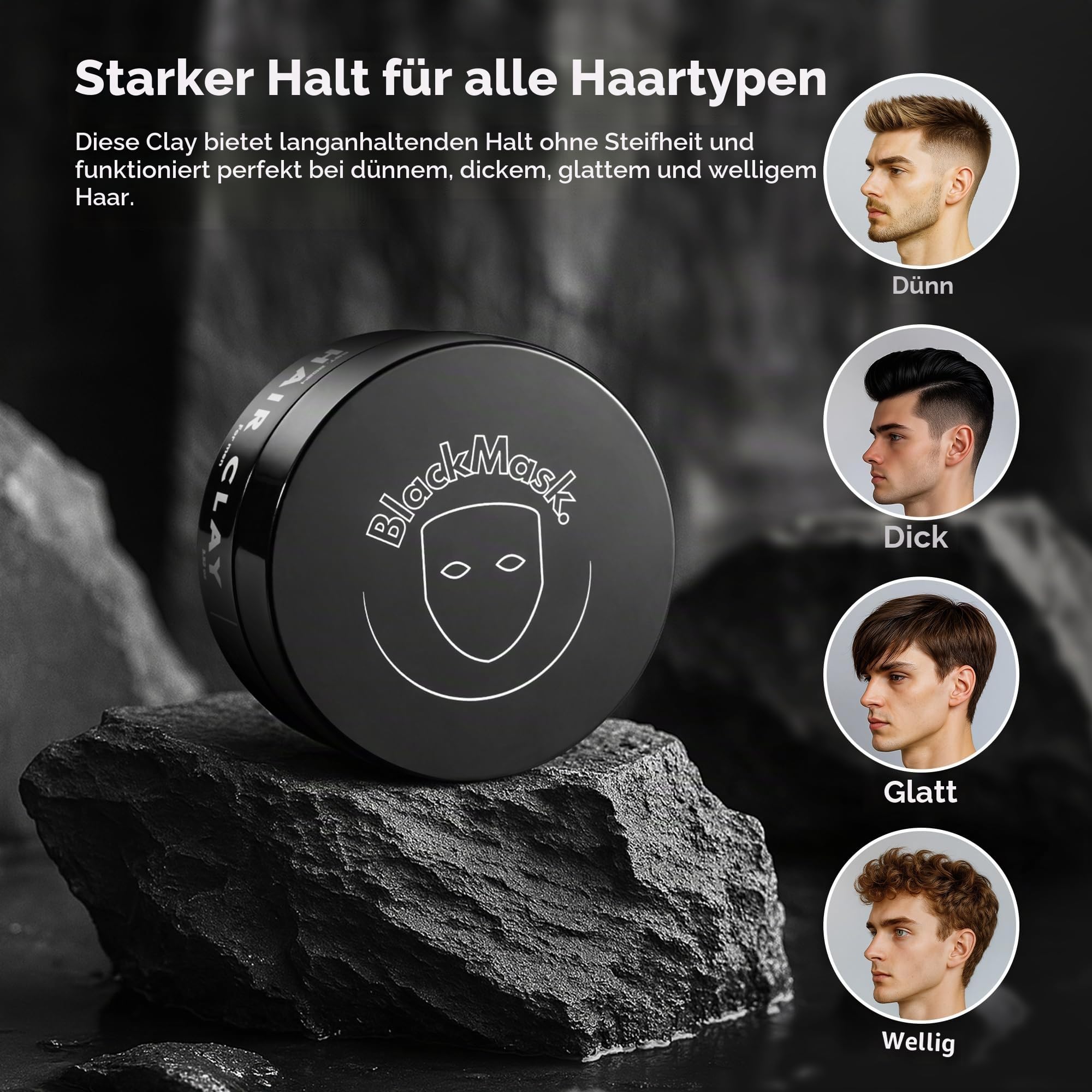 BlackMask Haar-Ton für Männer (10,5 l) Einfache Anwendung: Fügt Sofort Textur und Volumen hinzu Matt Finish Starker Halt Ton für Haarstyling