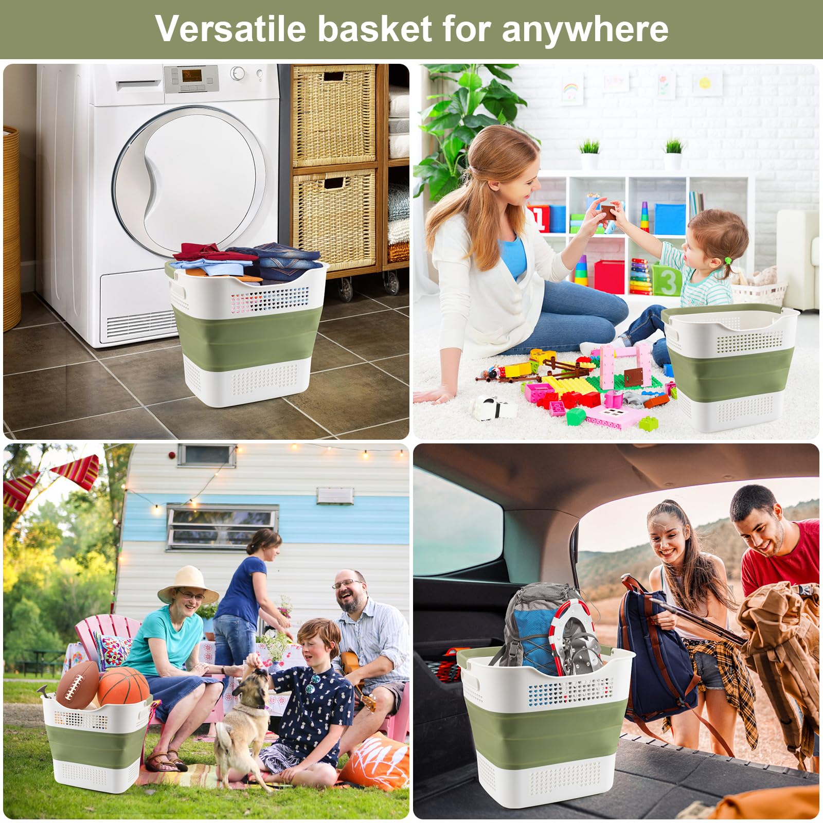 Cesto portabiancheria pieghevole in plastica: cesto portabiancheria pieghevole – cesto portabiancheria pieghevole pop up per lavaggio e stoccaggio 43 L (verde)