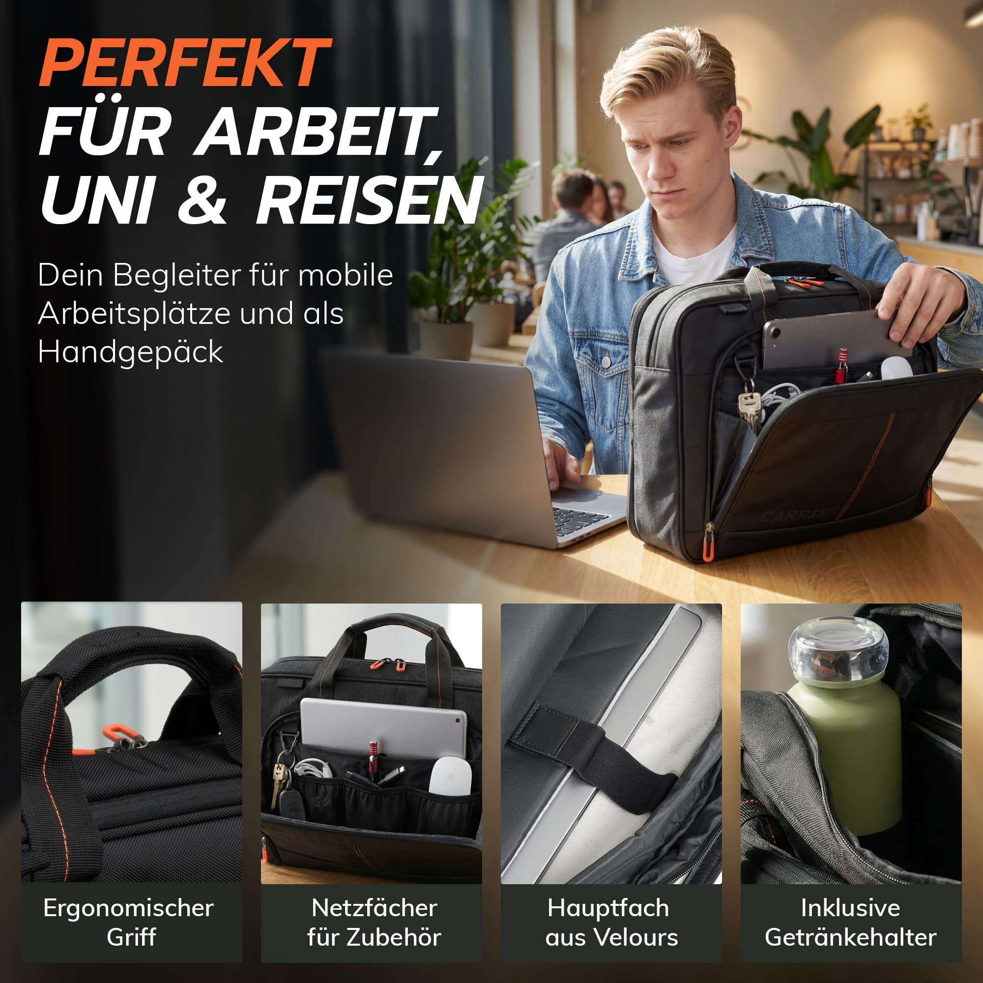 WorkBag Laptoptasche 18 Zoll aus recyceltem PET – Wasserabweisende Laptop Tasche Business Aktentasche mit Schultergurt – Große Notebook Tasche für Arbeit, Büro & Reisen