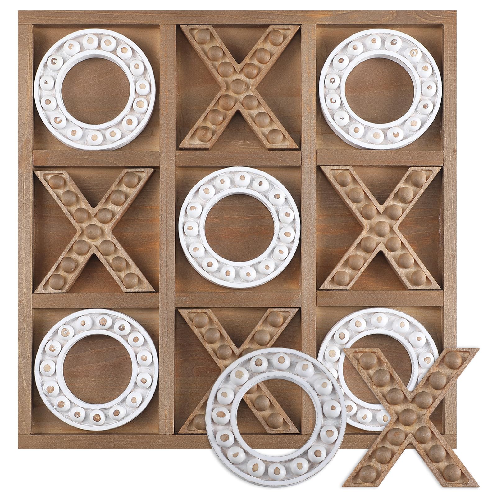 Tic Tac Toe Game 10.6 Inch Rustic Wood Board Game Coffee Table Games Tic Tac Toe Table Decor for Family Adults Travel Outdoor