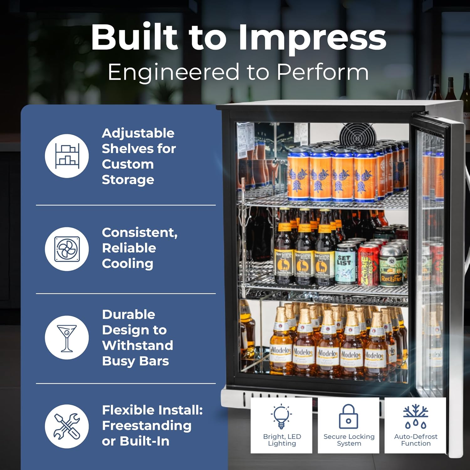 Procool 1-Door Counter Height Beverage Refrigerator - 24" Wide Energy Efficient Stainless Steel Bar Fridge With Glass Door & LED Lighting - Commercial Back Bar Cooler
