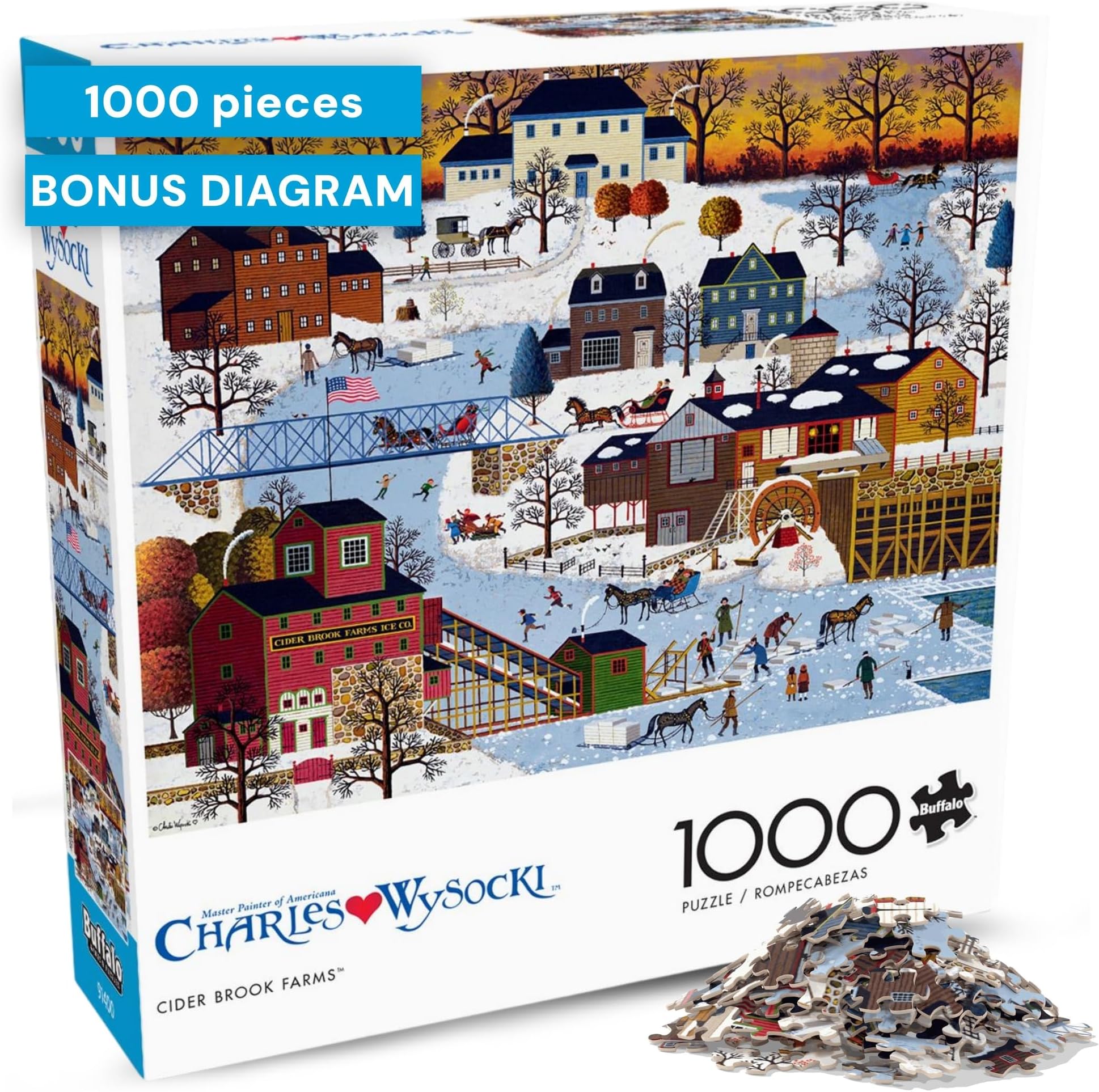 Charles Wysocki Festive Winter Scene 1000 Piece Jigsaw Puzzle for Adults and Families