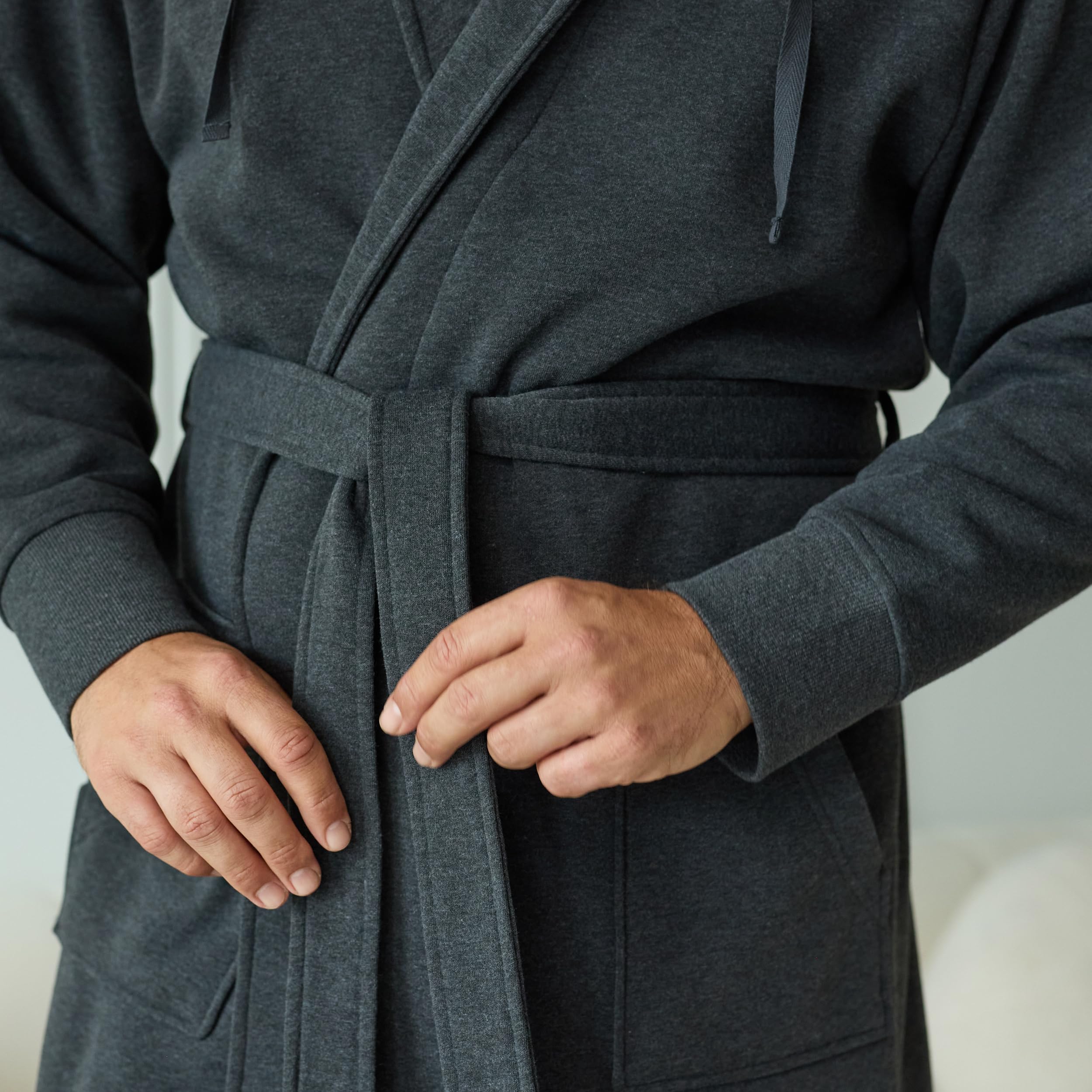 Alexander Del Rossa Kapuzen-Sweatshirt-Bademantel für Herren, langer Bademantel mit Kapuze und Taschen