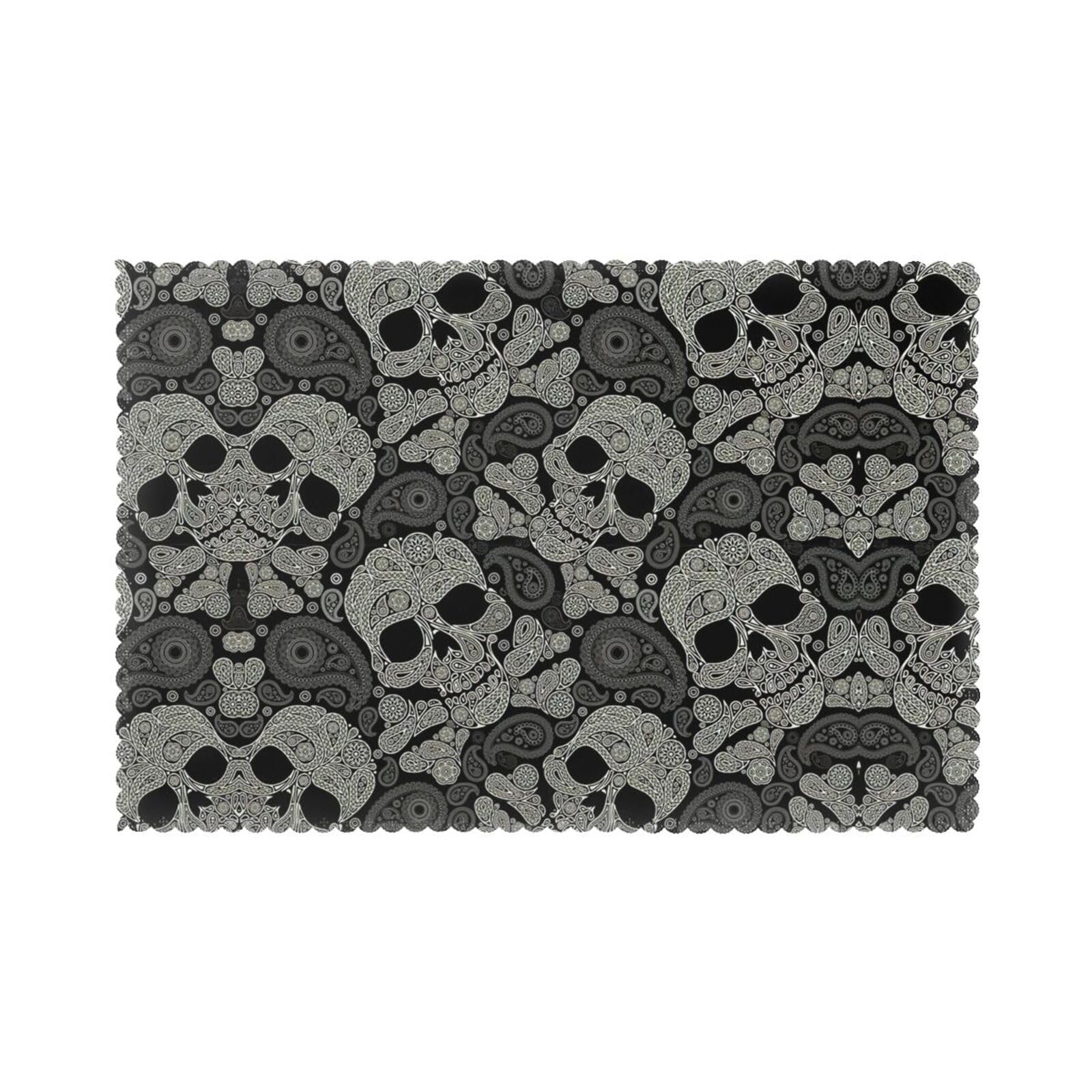 Skull Print Placemats Set Of 6, 12x18 Inch Polyester Washable Heat Resistant Kitchen Dining Table Mats