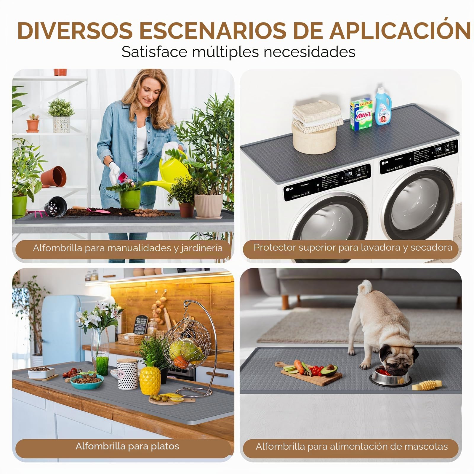 Encimera de secadora de ropa 130 x 65 cm, 1 pieza de silicona para lavadora y secadora fundas superiores, alfombrilla antideslizante impermeable para lavadora cocina