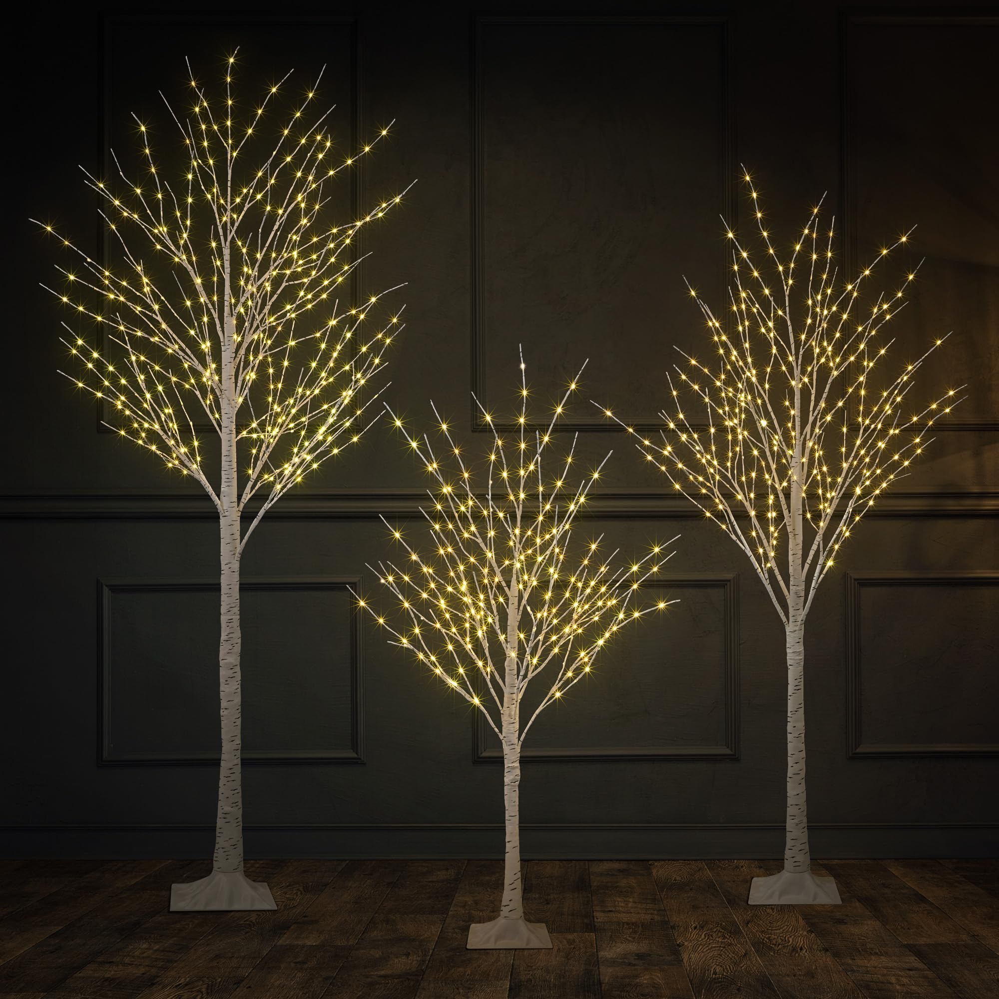 Set of 3 Fairy Lighted Tree 4FT 6FT and 8FT LED Lighted Birch Tree for Decoration Inside and Outside Home Patio Wedding Festival Christmas Decor Warm White