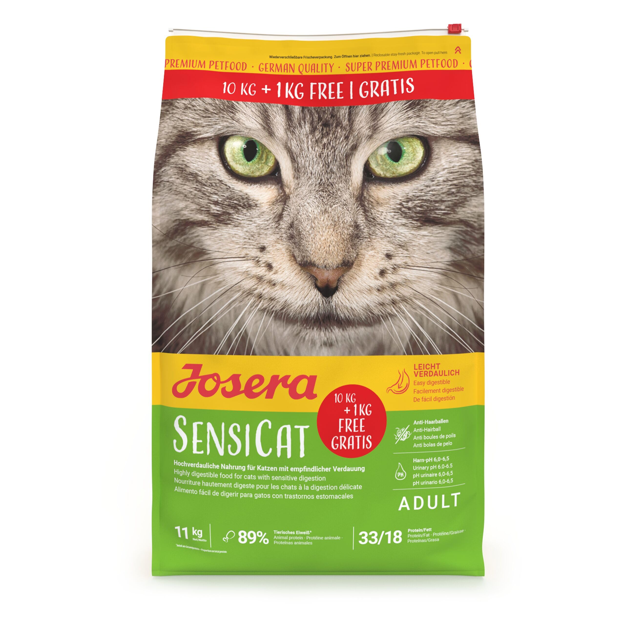 JOSERA SensiCat (1 x 10 + 1 kg) | Adult | Alimento seco Premium para Gatos sensibles Adultos | Aves de Corral y arroz | fórmula Extra Compatible | sin Trigo | Comida para Gatos | 1 Unidad
