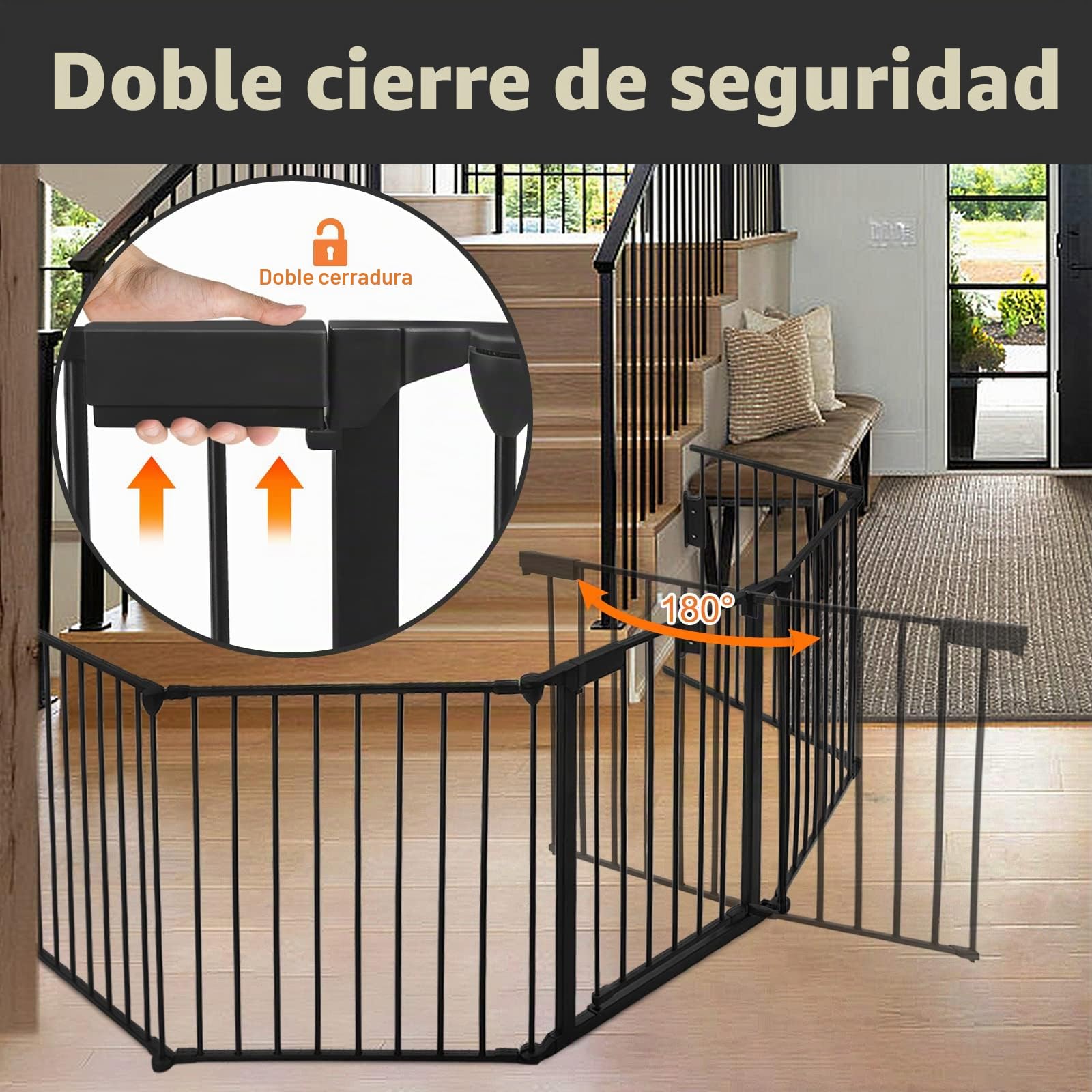 XMTECH Rejilla de protección para chimenea infantil de 5 elementos, aprox. 300 cm, de metal, sin agujeros, para chimenea, para niños, plegable, negro, 75 x 60 cm