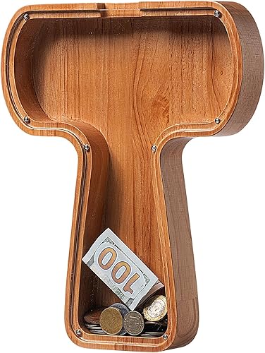Miniatura 216 de Alcancía para niños y niñas, alcancía grande de madera personalizada con diseño recortado, bancos de monedas con letras del alfabeto, caja de ahorro