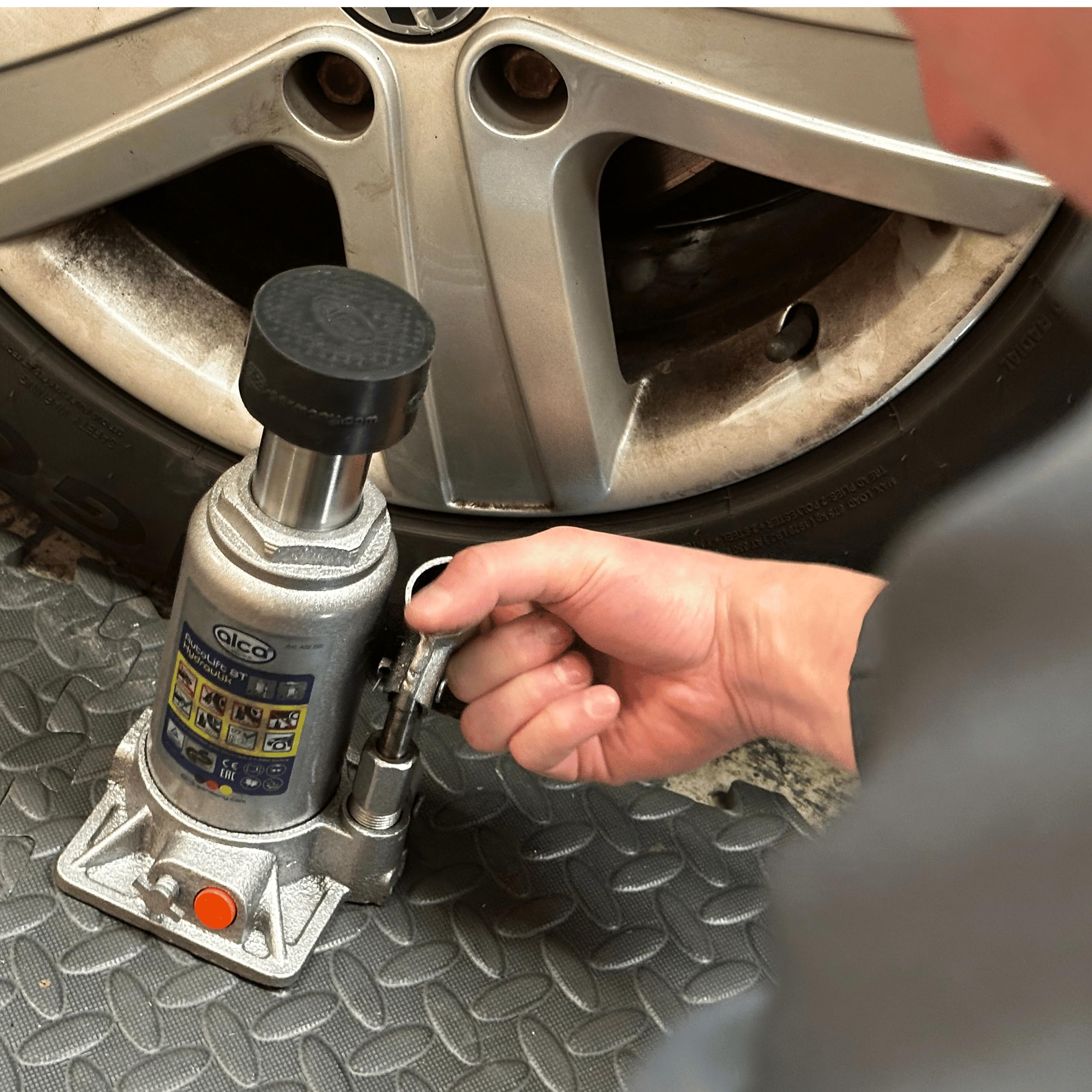 alca Soporte hidráulico de elevación para botella de coche con almohadilla de goma para coche, furgoneta, autocaravana a432050+RS (gato de botella de 5 toneladas)