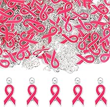 BOFUNX 100pcs Breloques Ruban Rose Pendentif Octobre Rose avec Anneaux de Saut Ouverts DIY Artisanat Collier Bracelet Keychain Boucle Oreille Décoration de bijoux