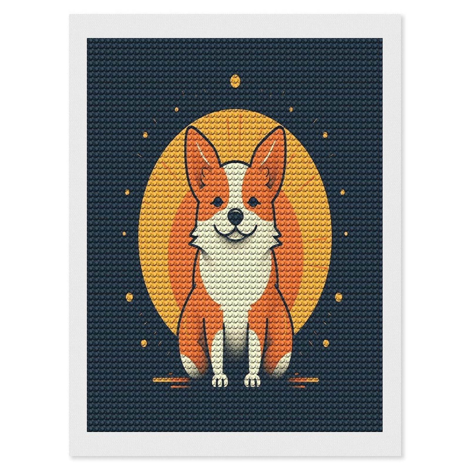 JTREHY Playful Corgi Diamond Art Kits Personalized DIY Round Diamond Painting Kits for Beginner Full Drill Diamonds Dots Paintings for Adults Gem Art Crafts Home Decor