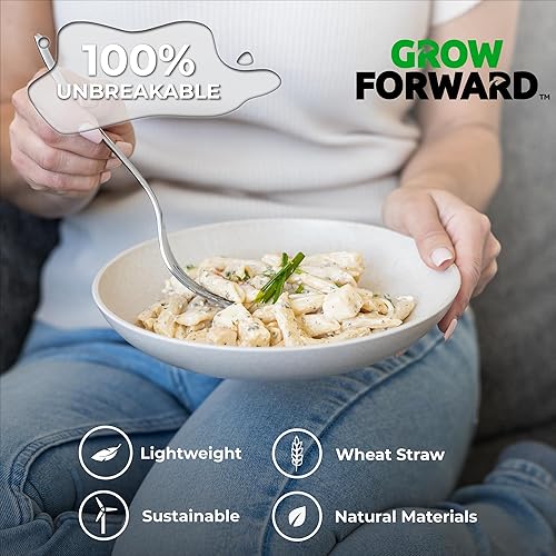 Miniatura 31 de Grow Forward Tazones de paja de trigo prémium para pasta, 30 onzas, irrompibles, anchos y poco profundos, juego de 6 cuencos de plástico