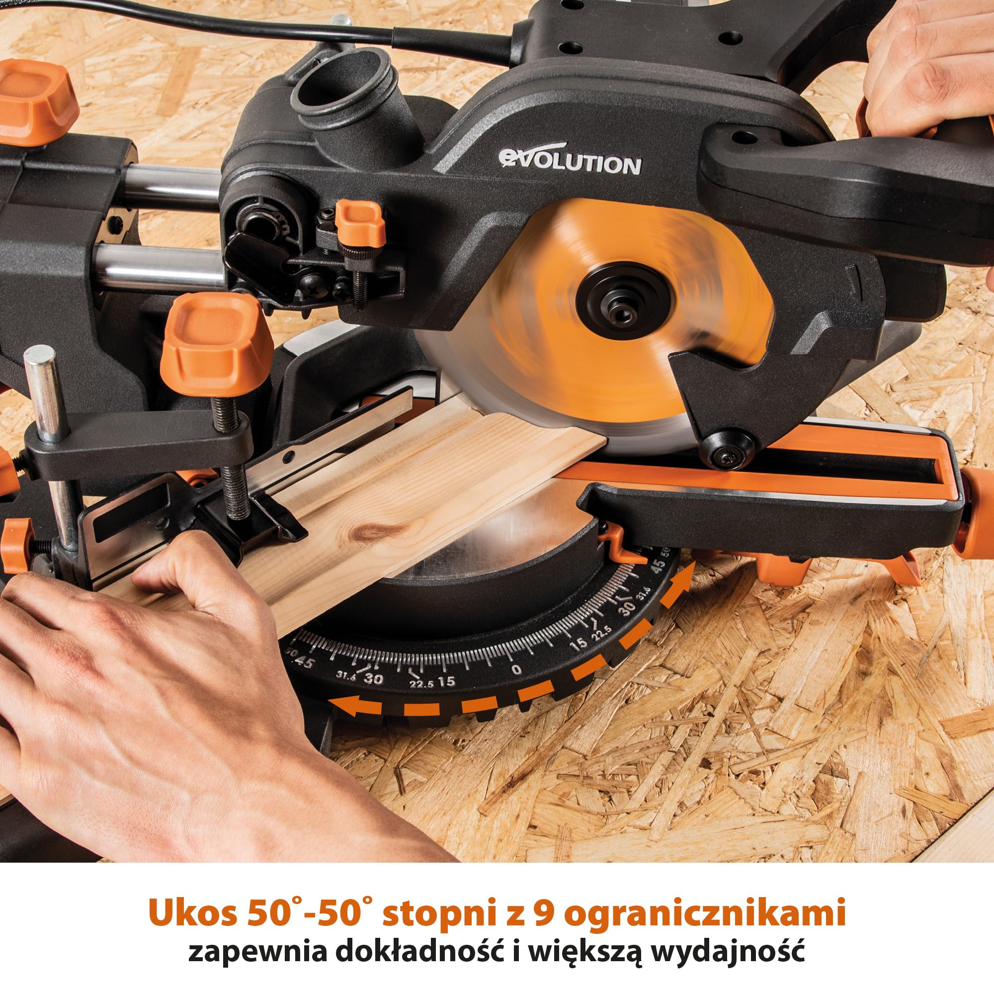 Evolution Power Tools Przesuwna ukośnica R185SMS+ 185 mm 230 V do cięcia drewna, metalu, plastiku